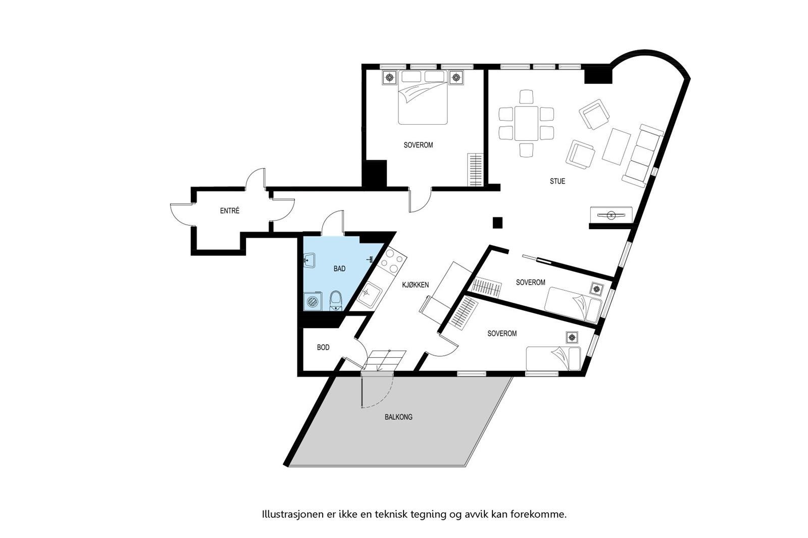 Stilig leilighet med stor terrasse. Galleribilde