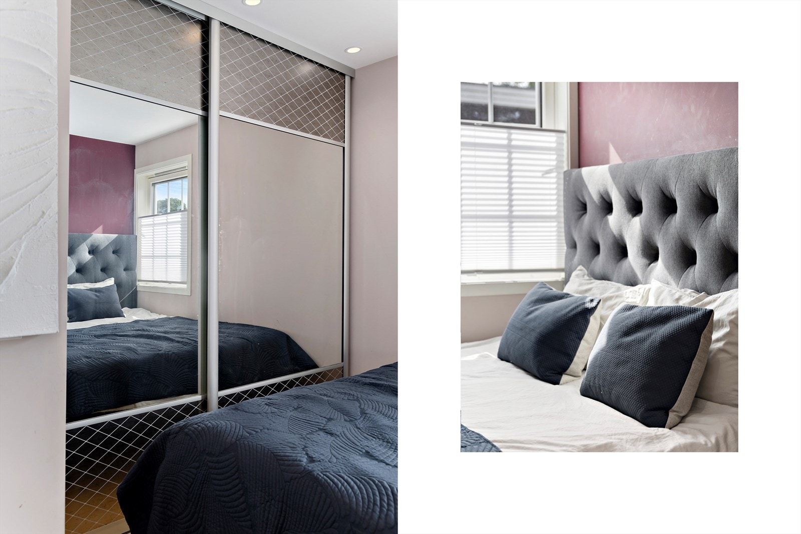 Hovedsoverommet har en romslig skyvedørsgarderobe med speilfronter og god plass til dobbeltseng samt øvrig soveromsmøblement. Galleribilde