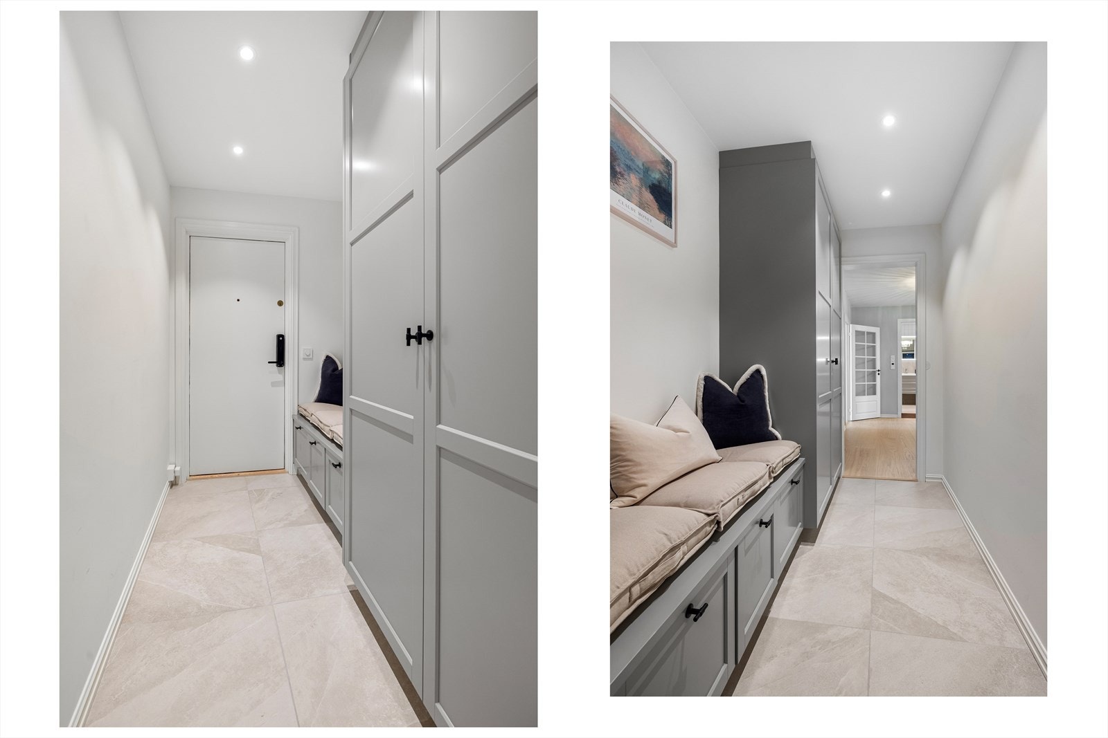 Velkommen inn! Det er god plass til oppbevaring av sko og yttertøy i garderobeskap. Galleribilde