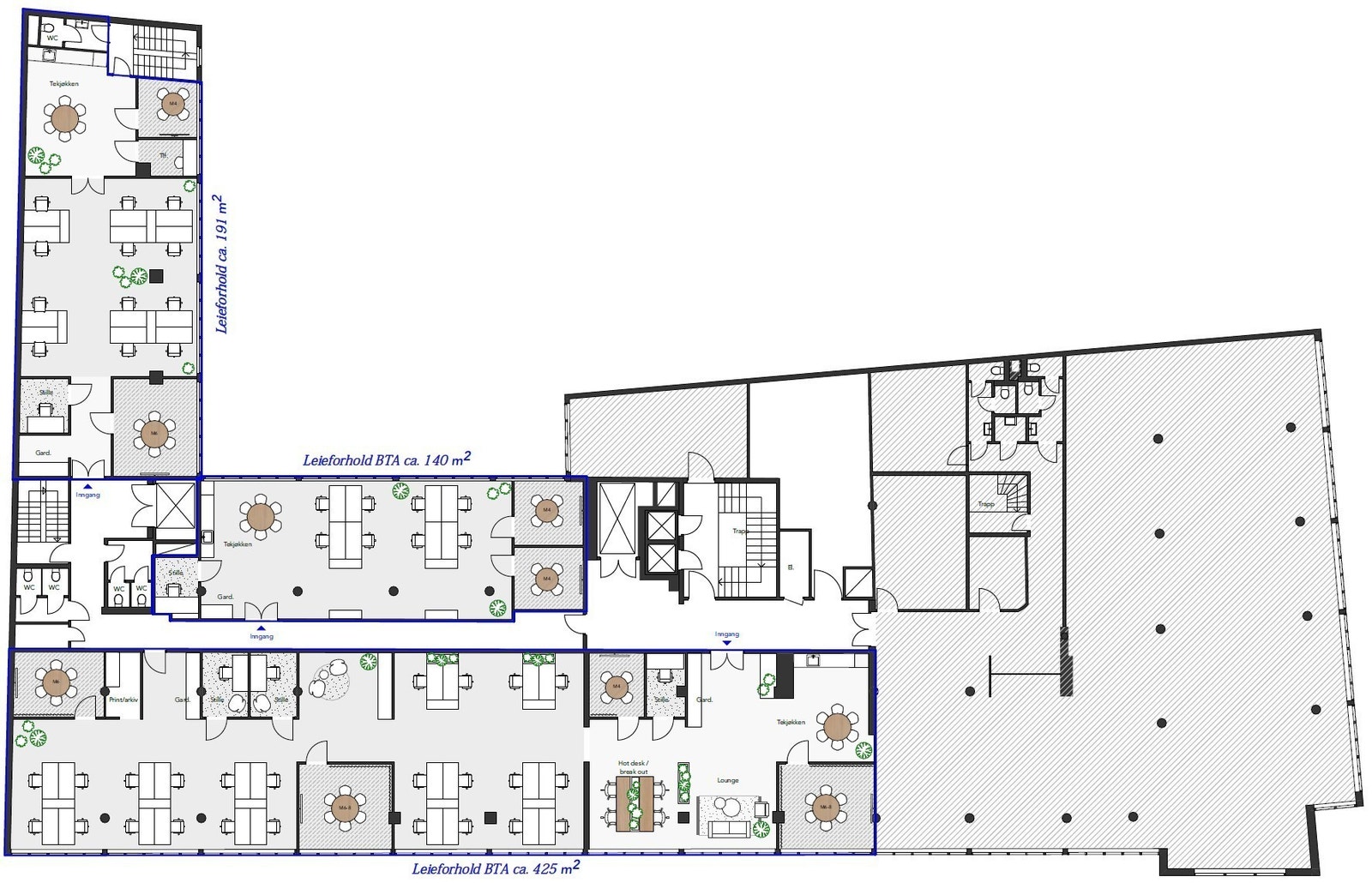 Plantegning som viser de ulike alternativene Galleribilde