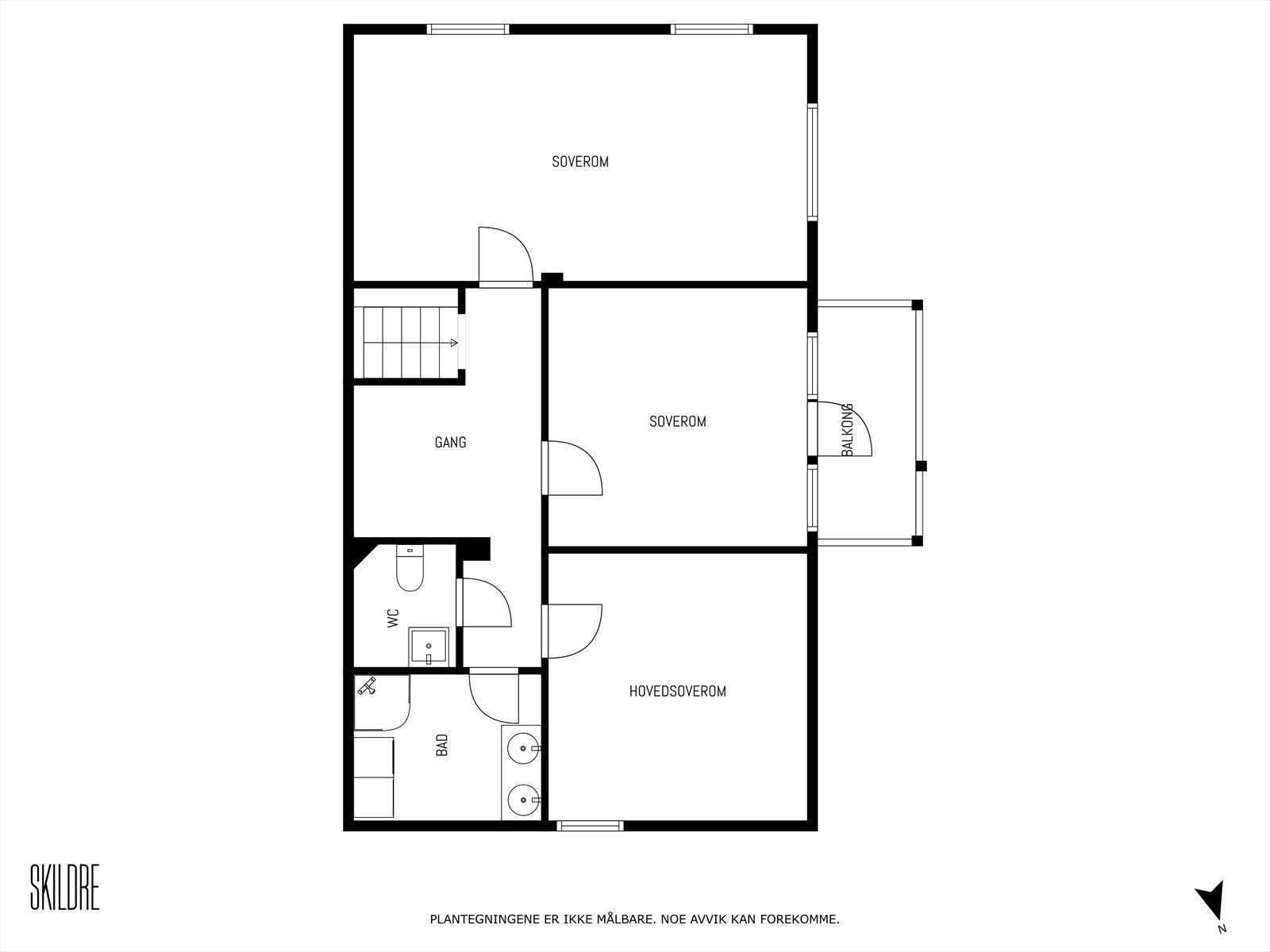 2. etasje. Det største soverommet er godkjent som to soverom, men da med en litt annen gangløsning. Byggetegning er vedlagt i prospekt. Galleribilde