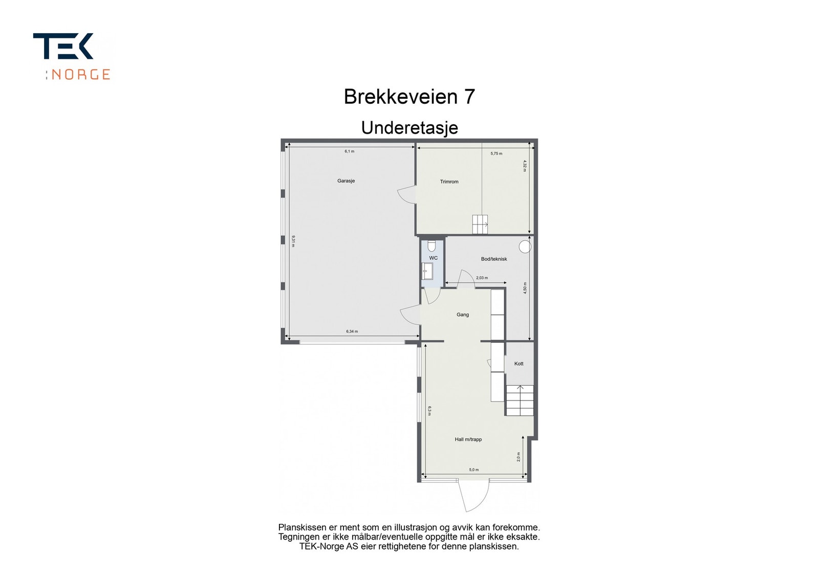 Plantegning Brekkeveien 7, Underetasje Galleribilde