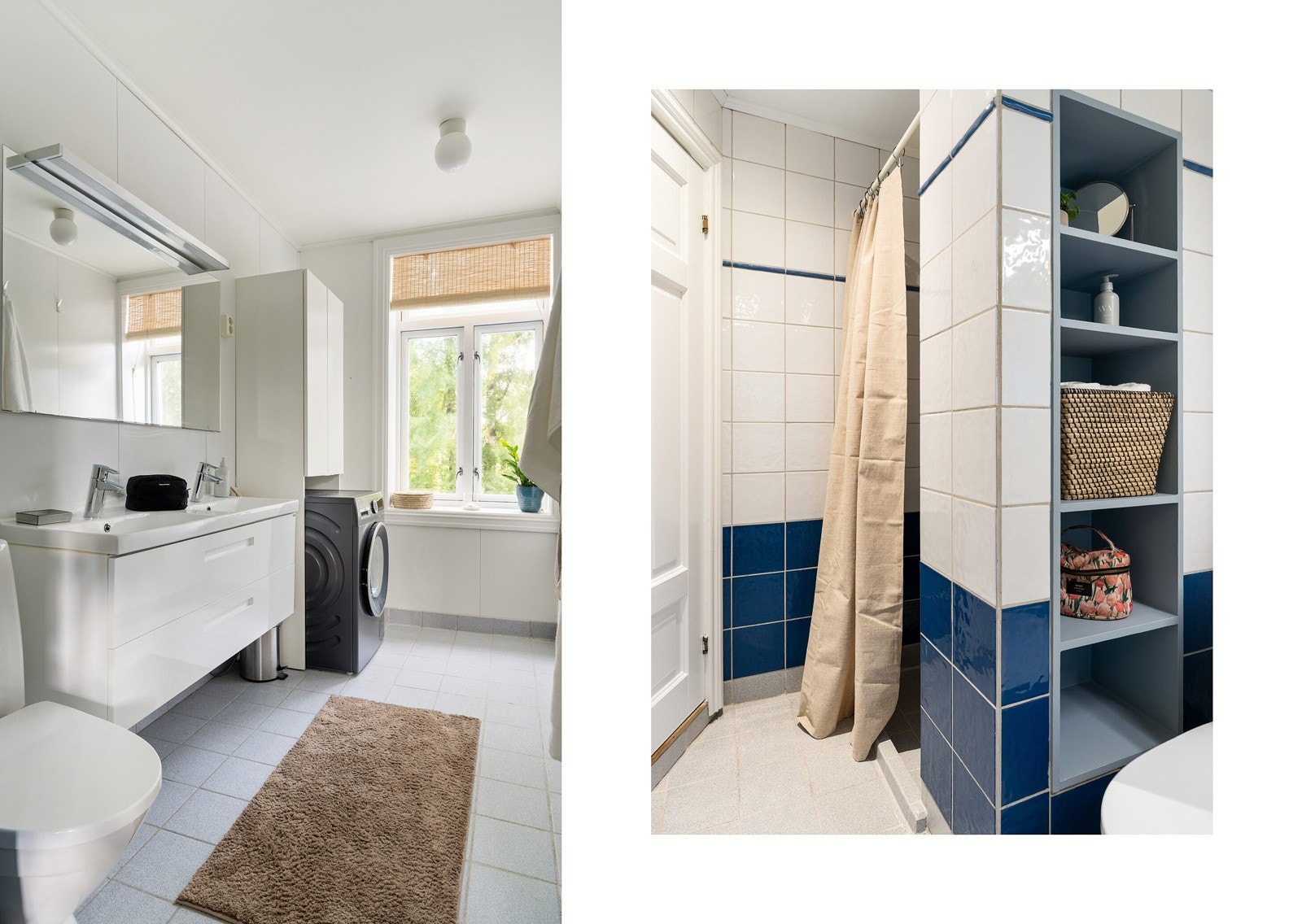 Badet er praktisk innredet med god plass til vaskemaskin og oppbevaringsmøblement. Galleribilde