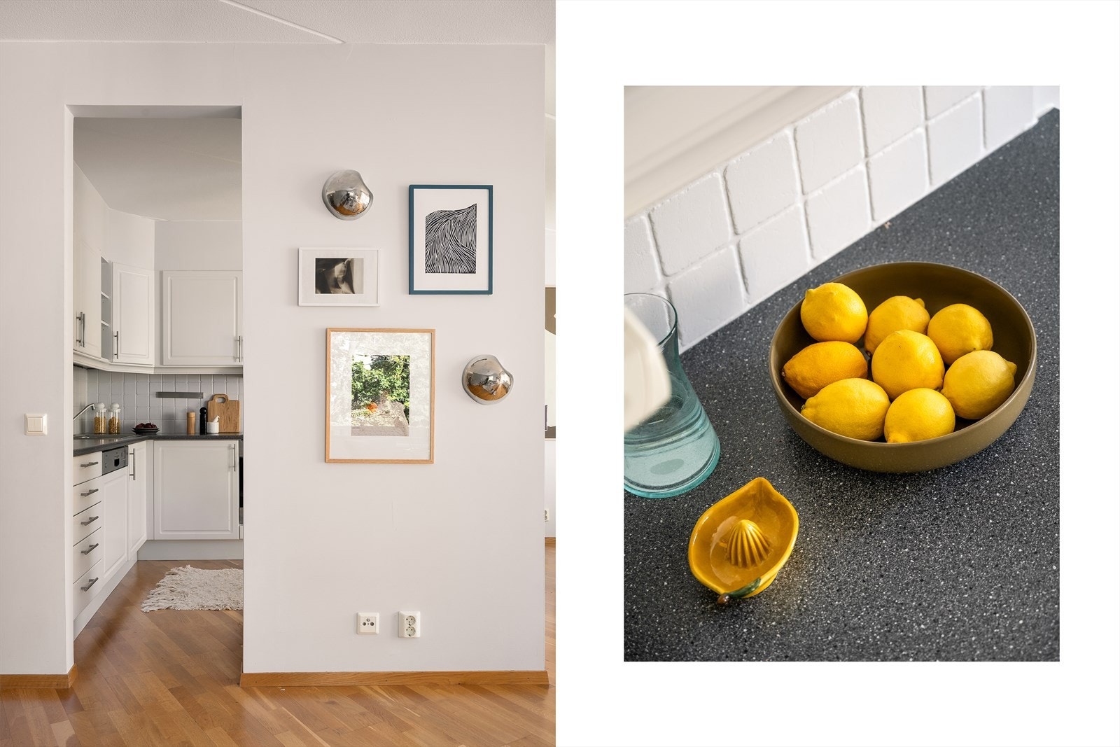 Den lille veggen gjør at kjøkkenet føles delvis adskilt. Galleribilde