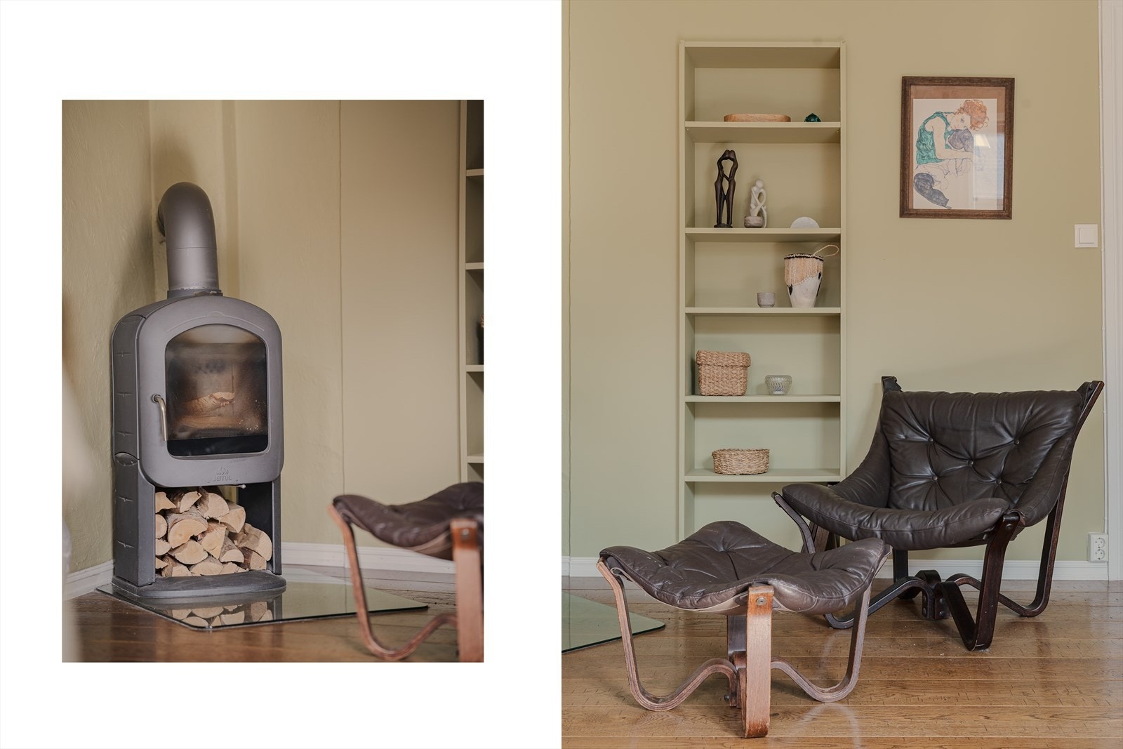 Et stilrent hjørne i boligen som gir mange muligheter. Den moderne peisen gir en lun atmosfære på kalde vinterdager. Et naturlig midtpunkt som skaper varme og hygge i rommet. Galleribilde