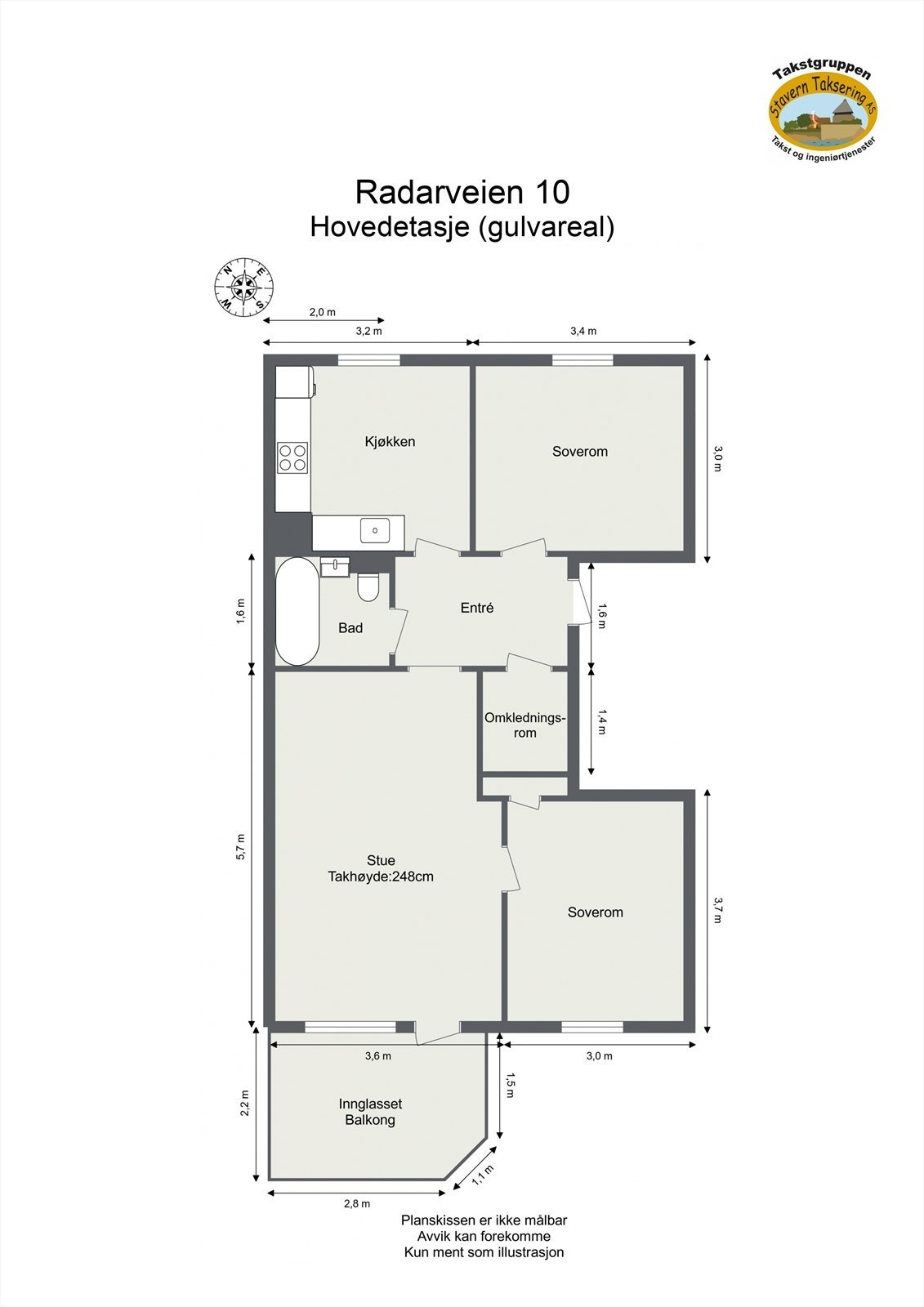 Gjennomgående og arealeffektiv planløsning med to soverom og innglasset balkong. Galleribilde