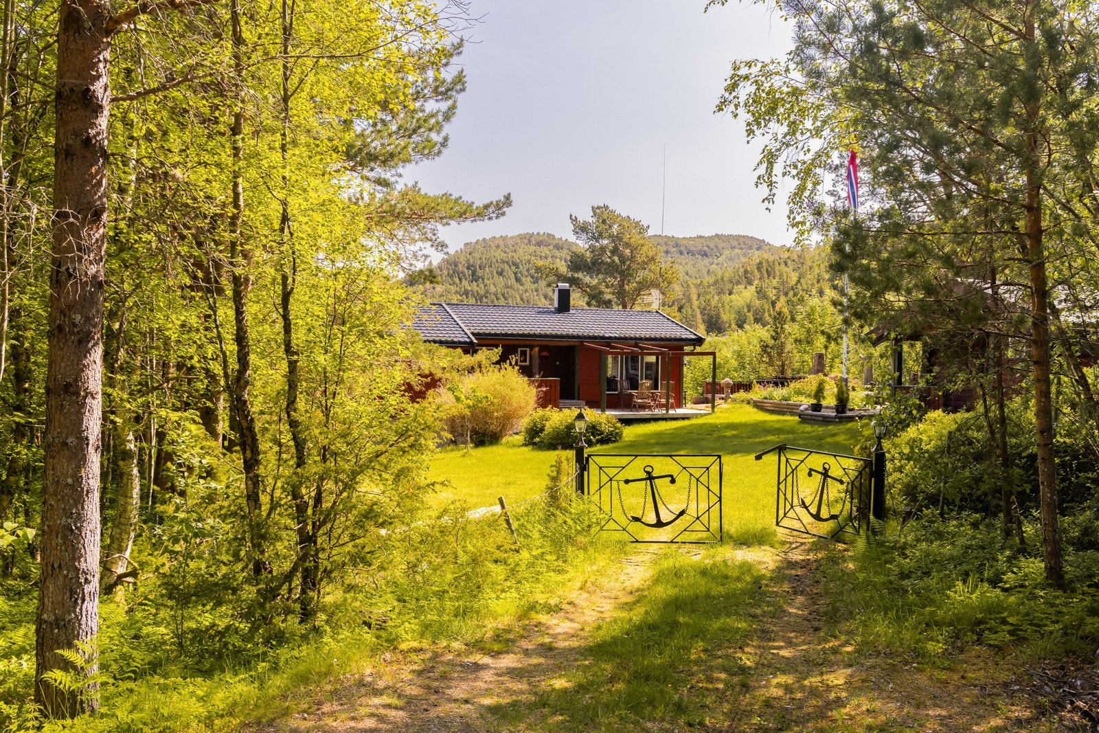 Eiendommen fremstår som et privat og skjermet hyttetun med bilvei helt frem og rikelig med parkering. Galleribilde