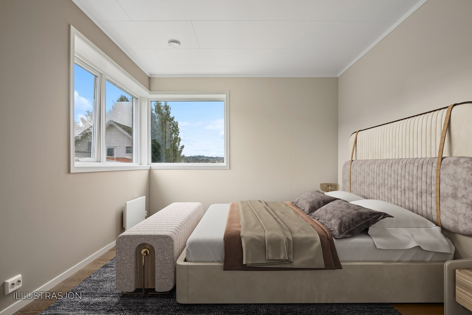 Hovedsoverommet er romslig og gir deg mulighet for dobbeltseng, nattbord og garderobe. Galleribilde