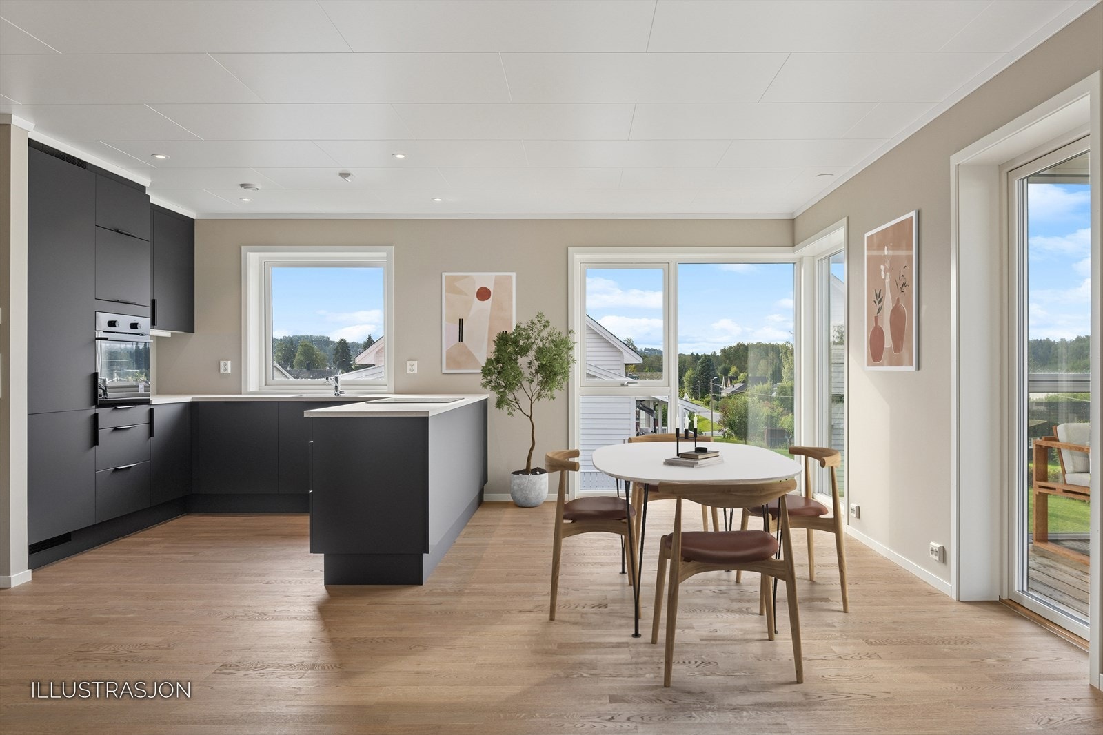 Spisestue/kjøkken i åpen løsning. Galleribilde