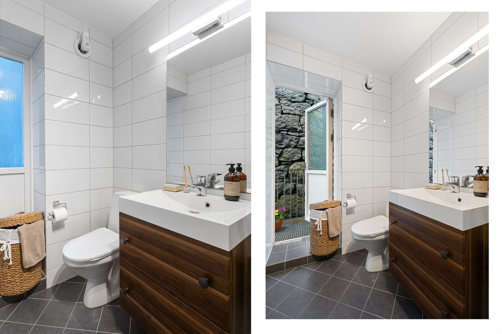 Praktisk utgang fra badet til uteplass i sameiets bakgård Galleribilde