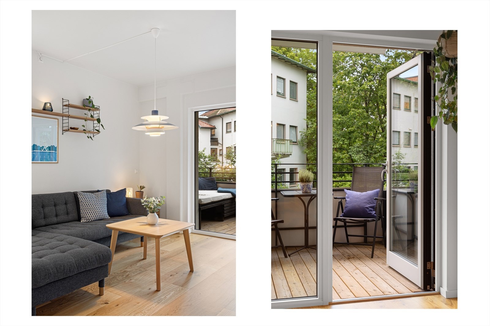 Leiligheten ligger i 1. etasje og inneholder gang, stue, kjøkken, omkledningsrom, bad og to soverom. Galleribilde