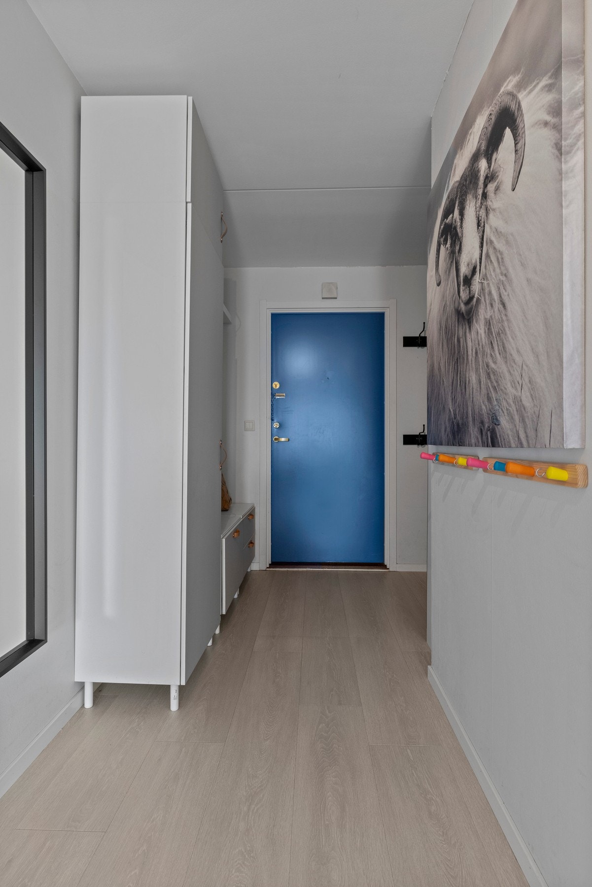 Inngangspartiet har en størrelse som gir plass til oppbevaring av yttertøy og sko Galleribilde