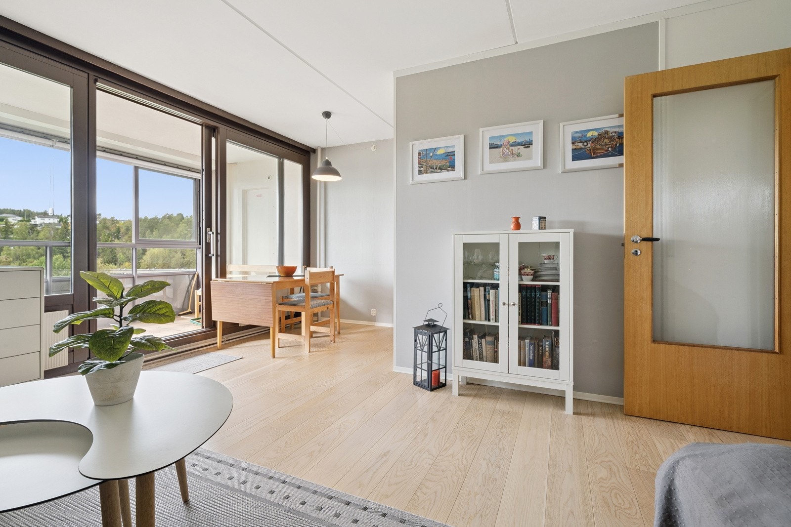 Innvendig dør med glass mellom stue og entré. Galleribilde