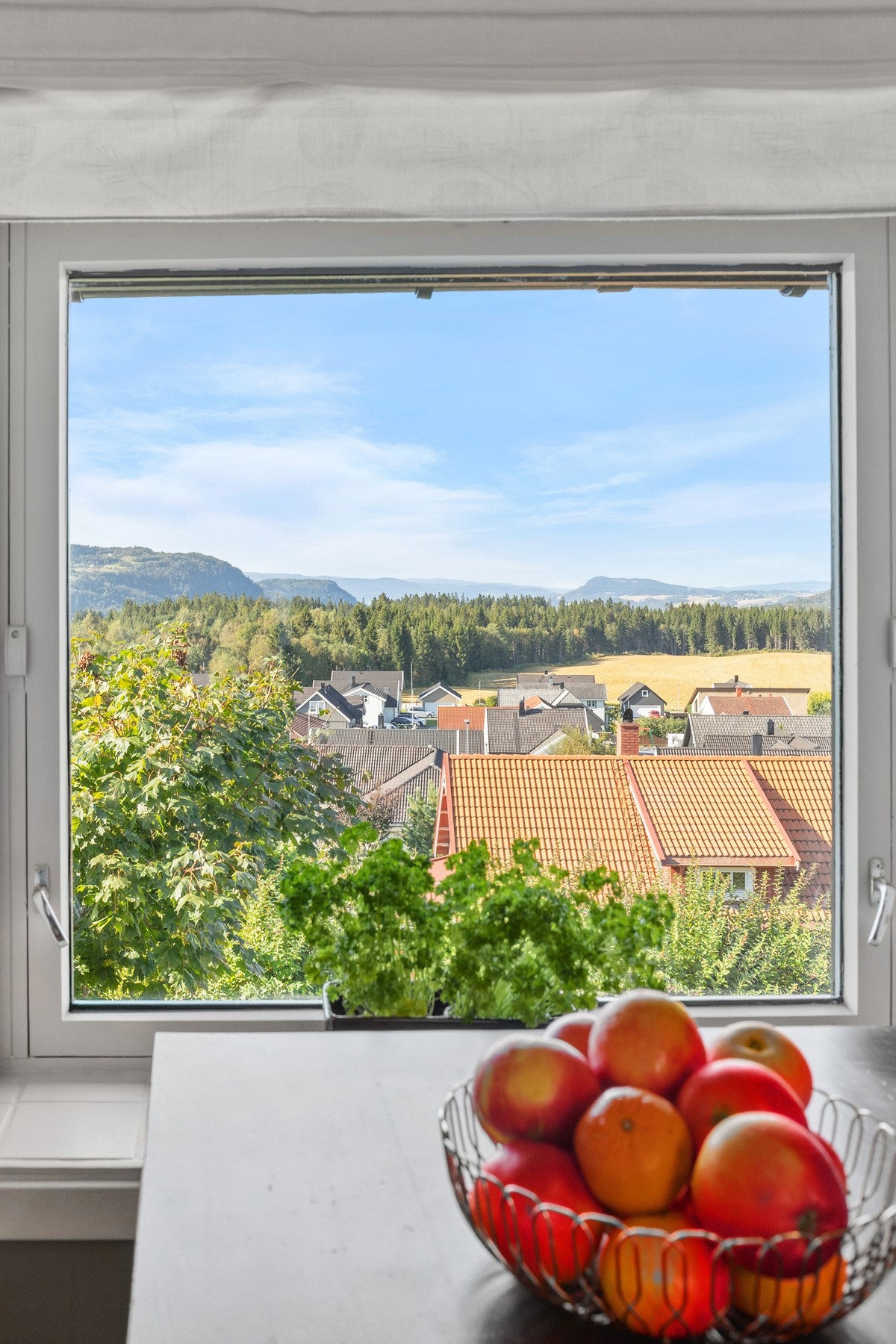 Fra kjøkkenvinduet og frokostbordet har du en upåklagelig utsikt mot Buvika Galleribilde