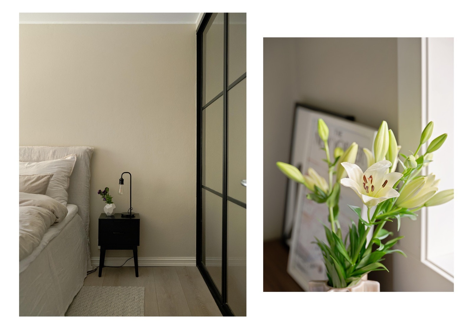 Overflater er malt i duse fargetoner og det pene, enstavs gulvet finner du også her. Galleribilde