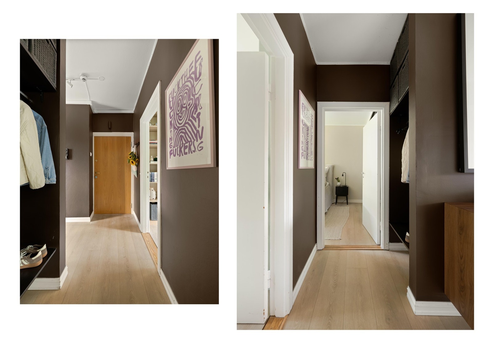 Gangen gir et godt førsteinntrykk når du kommer inn. Det er plass til å henge fra seg jakker og plassere sko i praktisk garderobenisje. Galleribilde