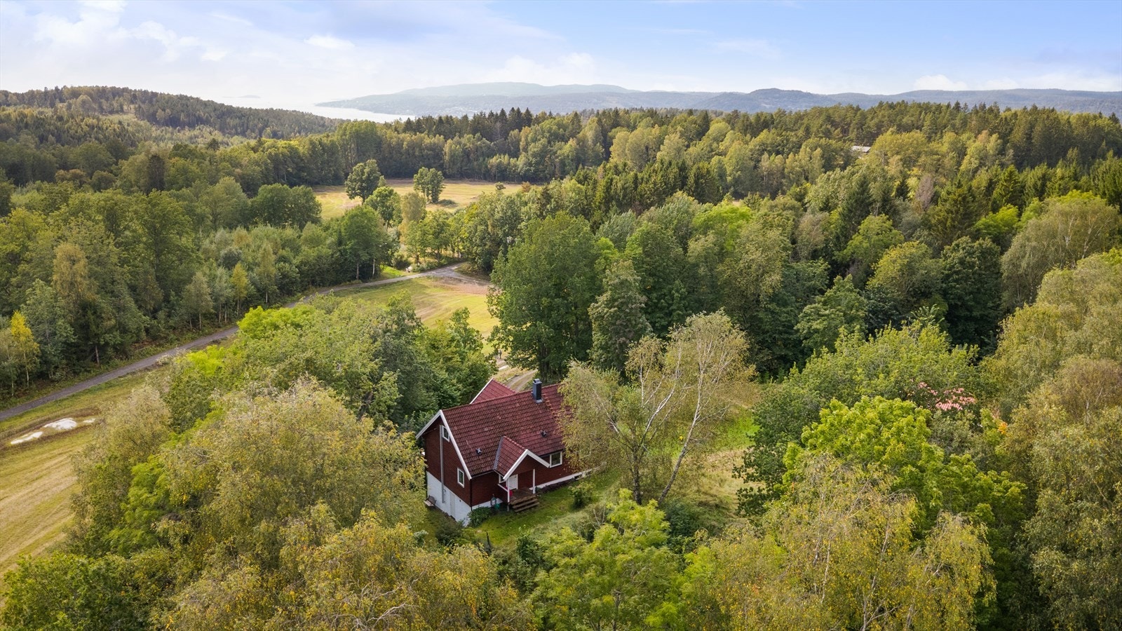 Eiendommen ligger idyllisk til med skog som nærmeste nabo. Oslofjorden i bakgrunn! Galleribilde