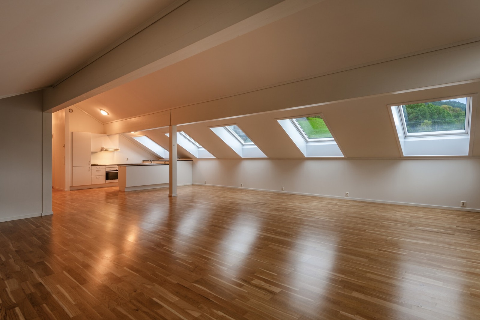 Skråtak med vinduer som slipper inn godt med naturlig lys Galleribilde