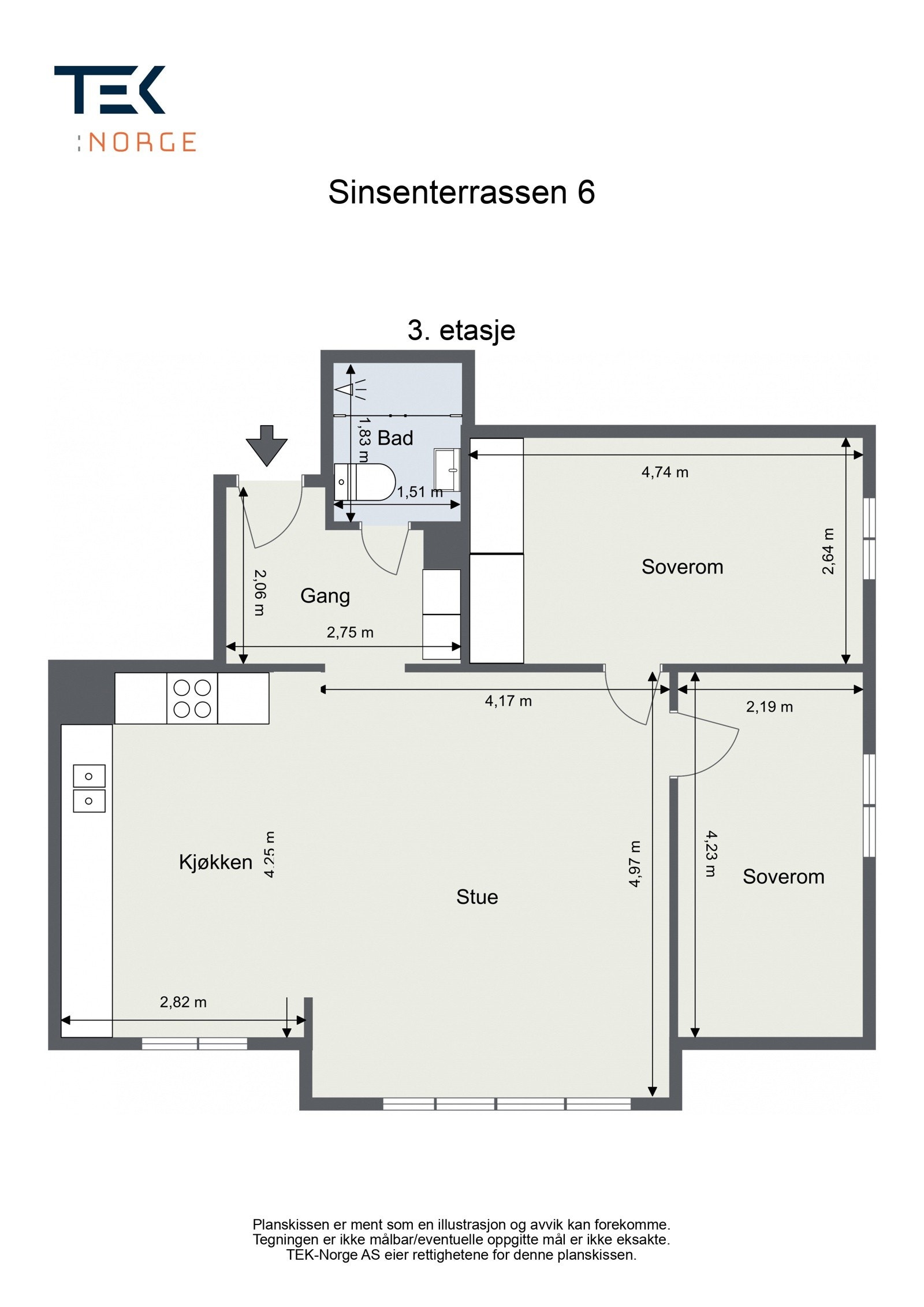 Alternativ plantegning med åpen stue/kjøkken løsning Galleribilde