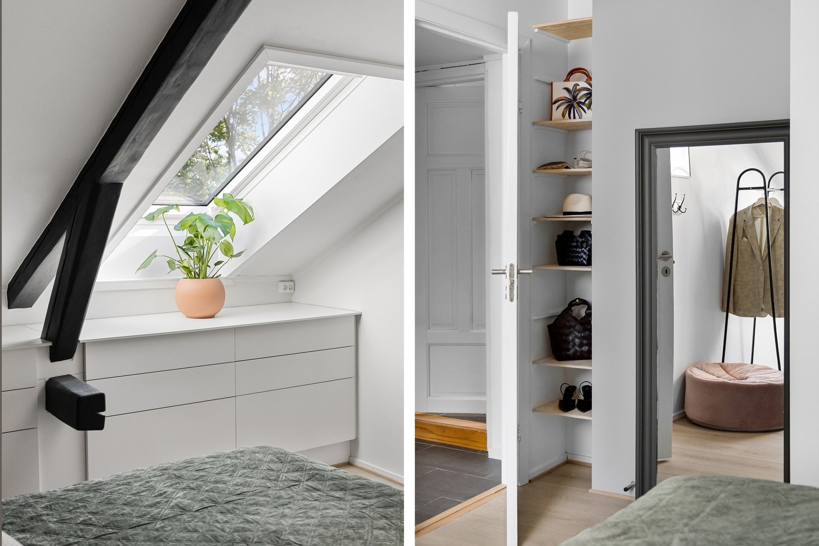 Praktiske kommoder i skråveggen gir også svært gode oppbevaringsmuligheter av klær. Galleribilde