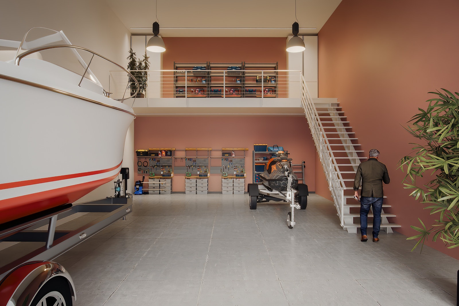 Illustrasjons bilde av innvendig lager på 72m2 med mesanin. Galleribilde