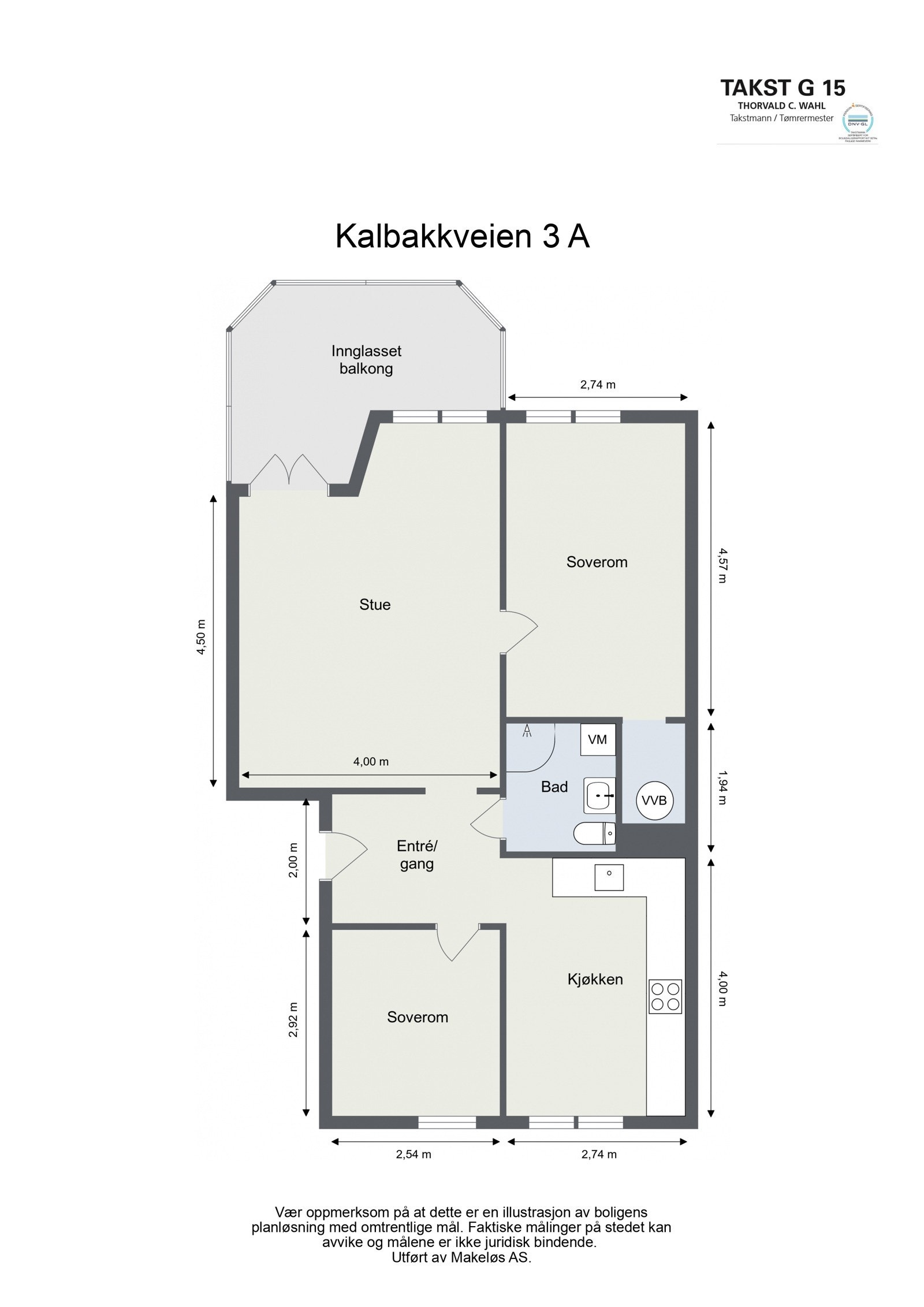 Beste planløsning på 3 roms med 9 kvm innglasset balkong. Galleribilde