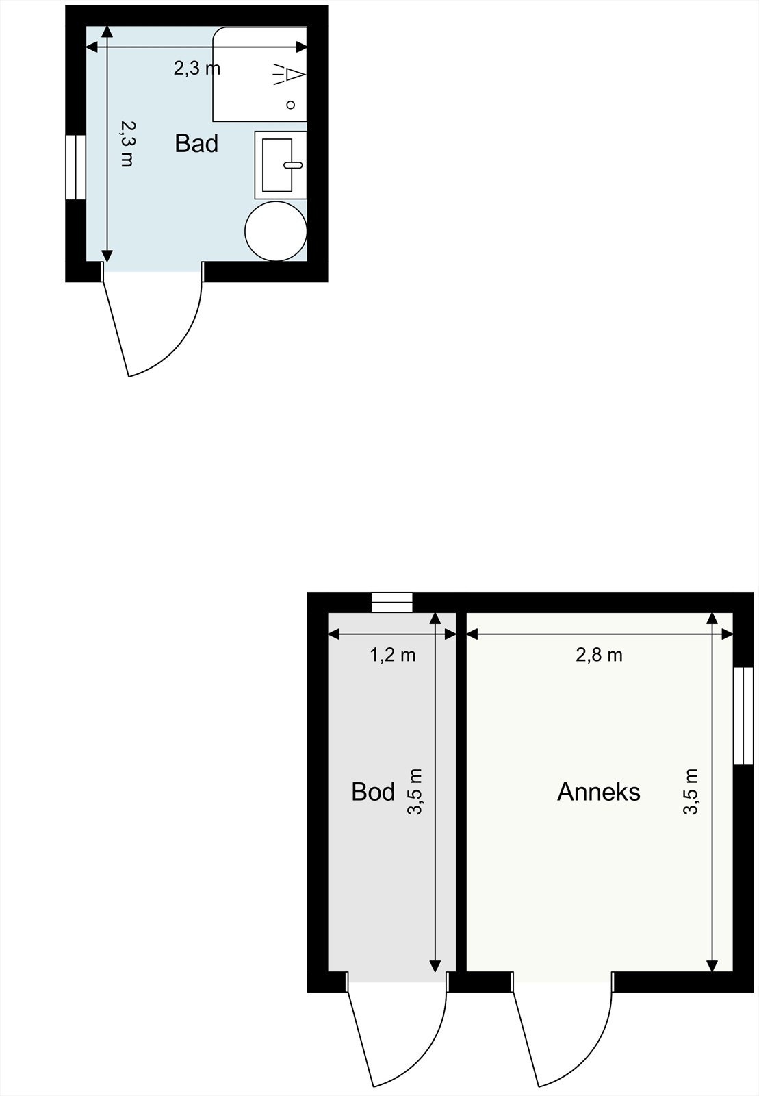 Plantegning bod og uthus. Galleribilde
