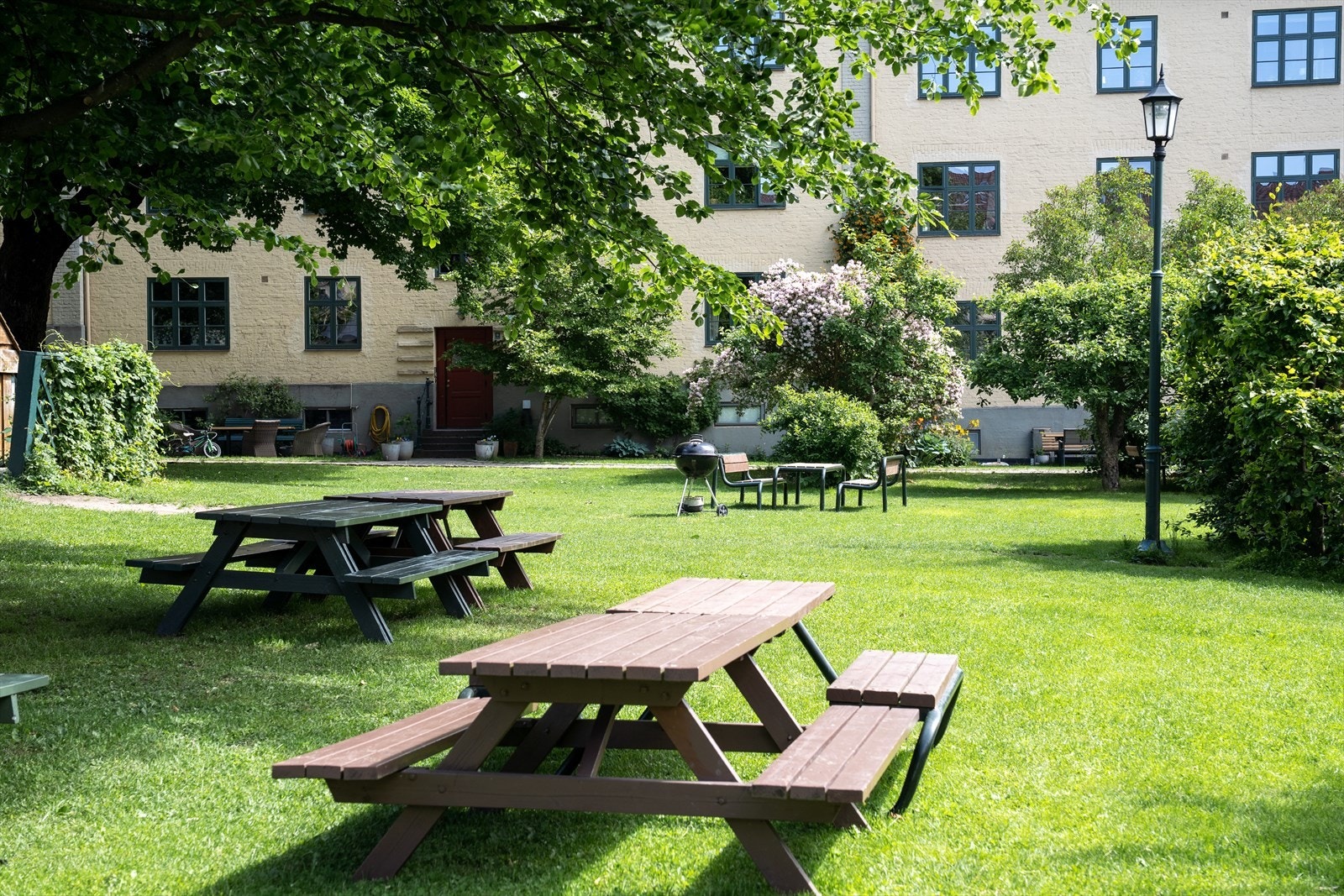 Fellesområdet er frodig og grønt, og skaper en innbydende ramme for vår og sommer hygge. Galleribilde