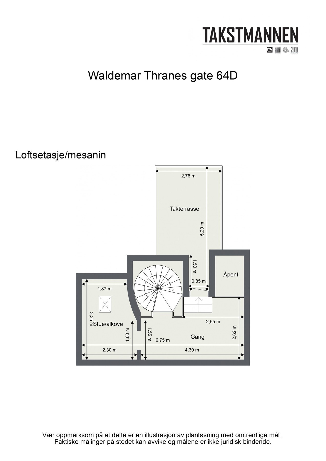 Planløsning loftsetasje/mezzanin. Galleribilde