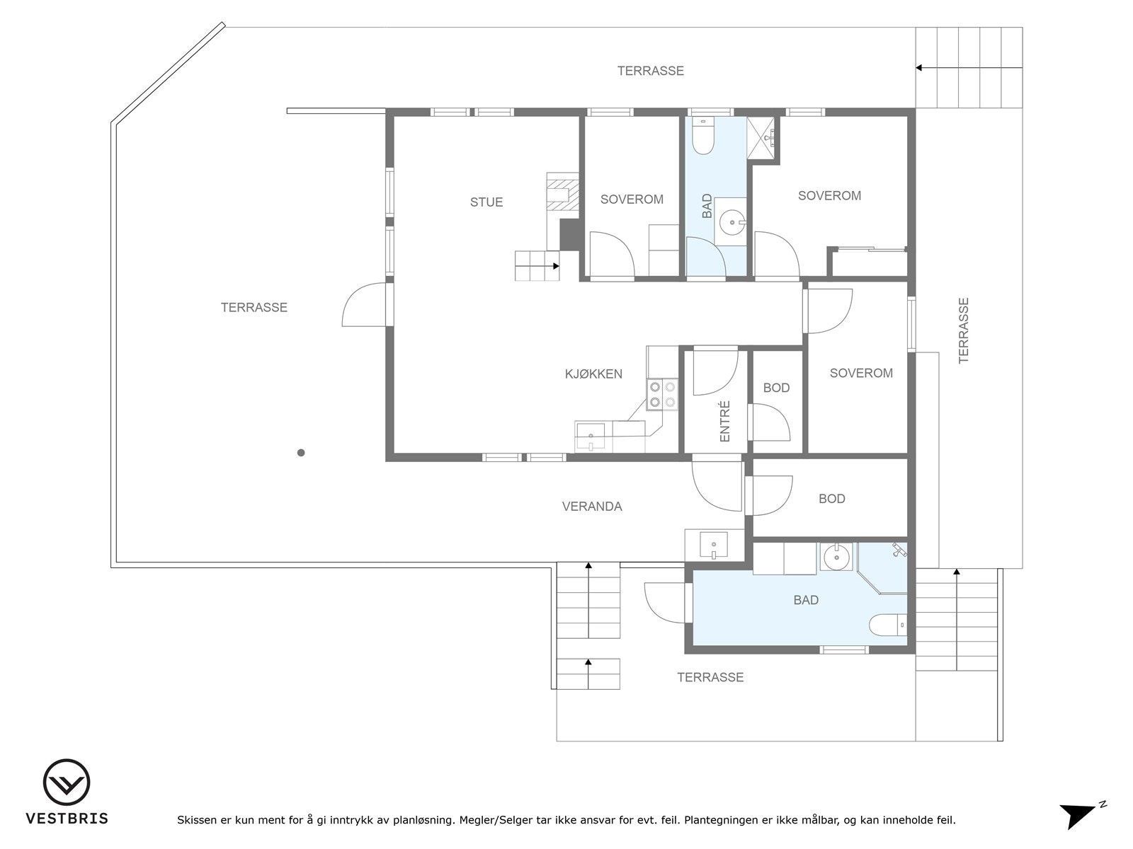 Plantegning hovedetasje samt bad/vaskerom Galleribilde