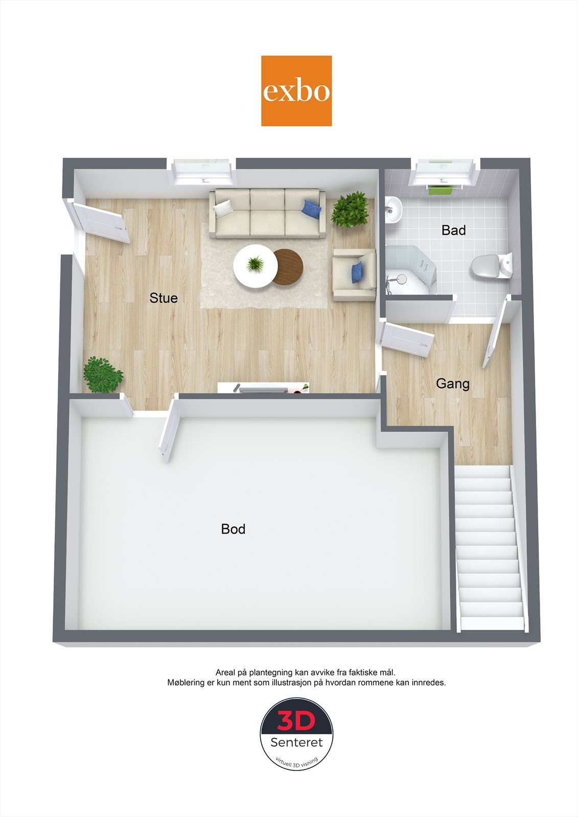 Plantegning kjeller, stuen brukes i dag som soverom Galleribilde