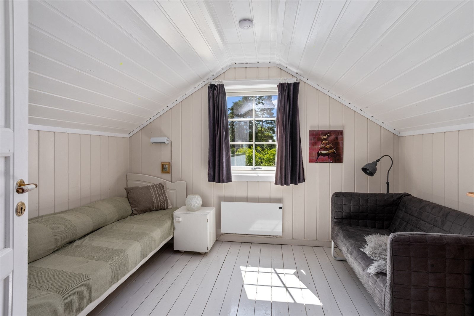 Innredet loftsetasje, innredet stue og soverom i loftetasje, fremkommer på godkjente tegninger som loftsrom. Rommene er ikke søkt bruksendret og er ikke godkjent som rom til varig opphold. Galleribilde