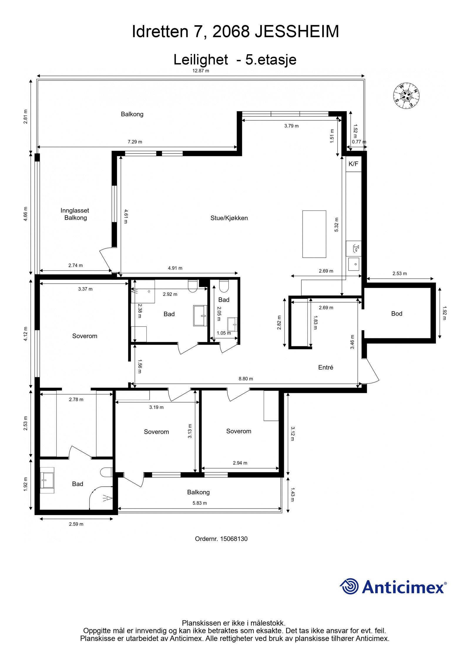 Plantegning. Endeleiligheten ligger i byggets femte og øverste etasje. Galleribilde