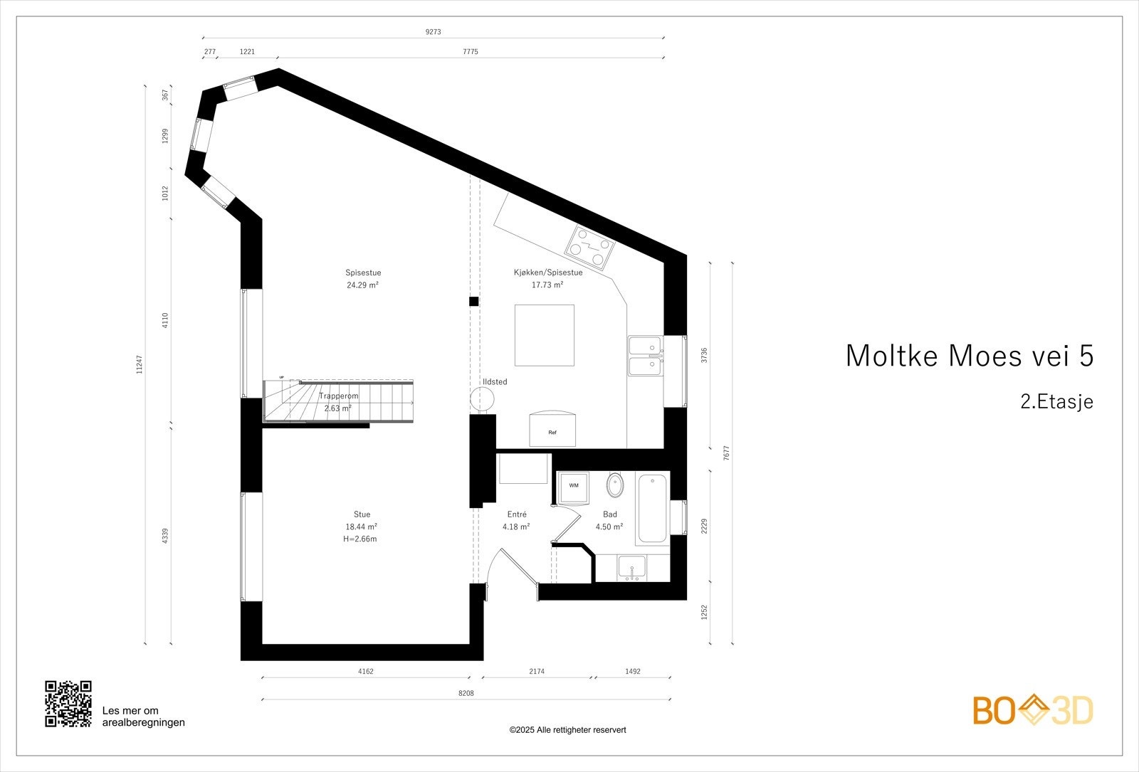 En romslig oppholdsetasje på 75 kvm. 2.etasje består av entré, kjøkken med øy i åpen løsning mot spisestue, nydelig karnapp i tårnet, stue (eventuelt soverom 3) og bad. Galleribilde