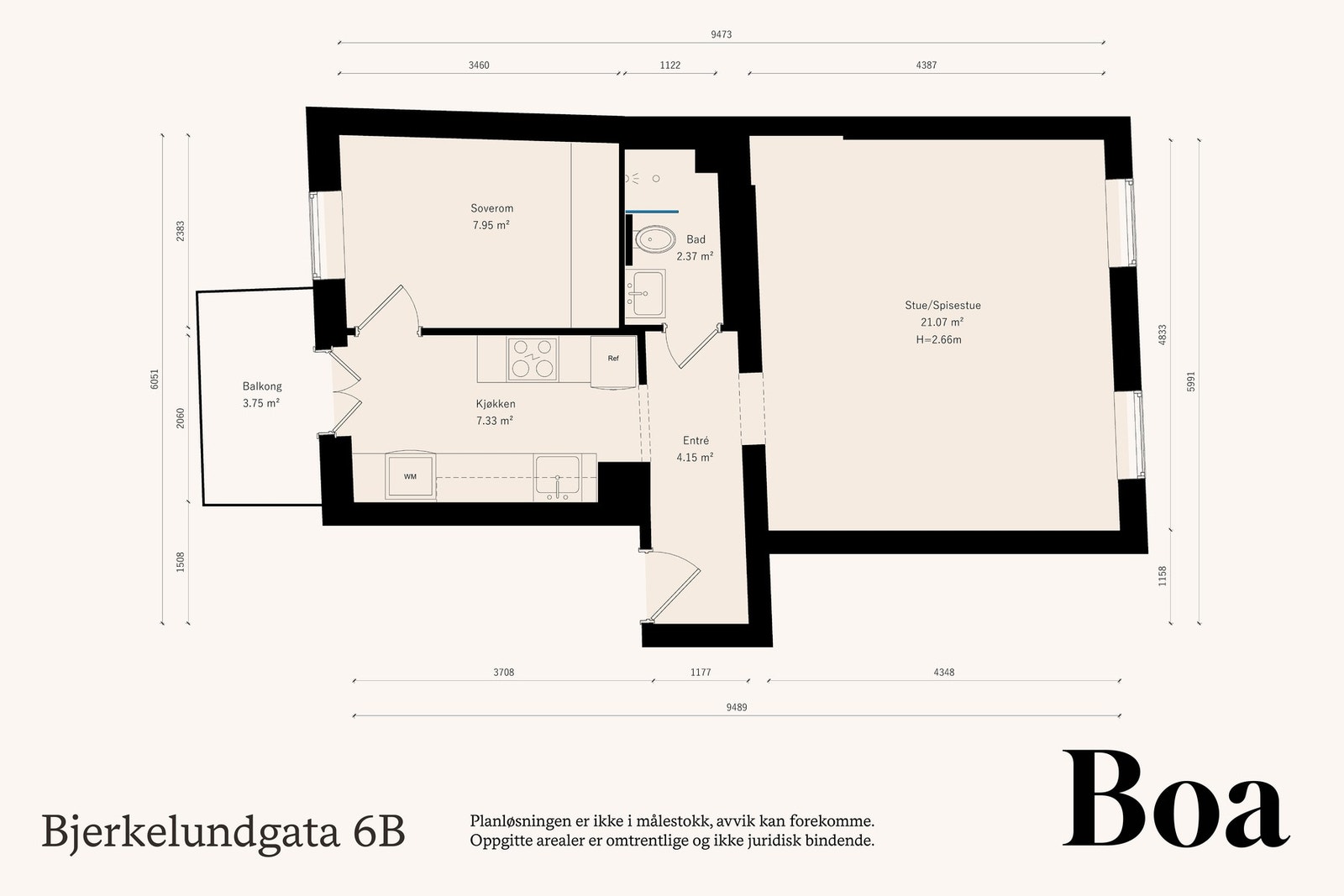 4. etasje: Entré, bad, kjøkken, soverom og stue/spisestue.
Annet: Disponerer loftsbod på ca. 3,1 kvm og kjellerbod med gulvvareal på ca. 4,4 kvm. Galleribilde