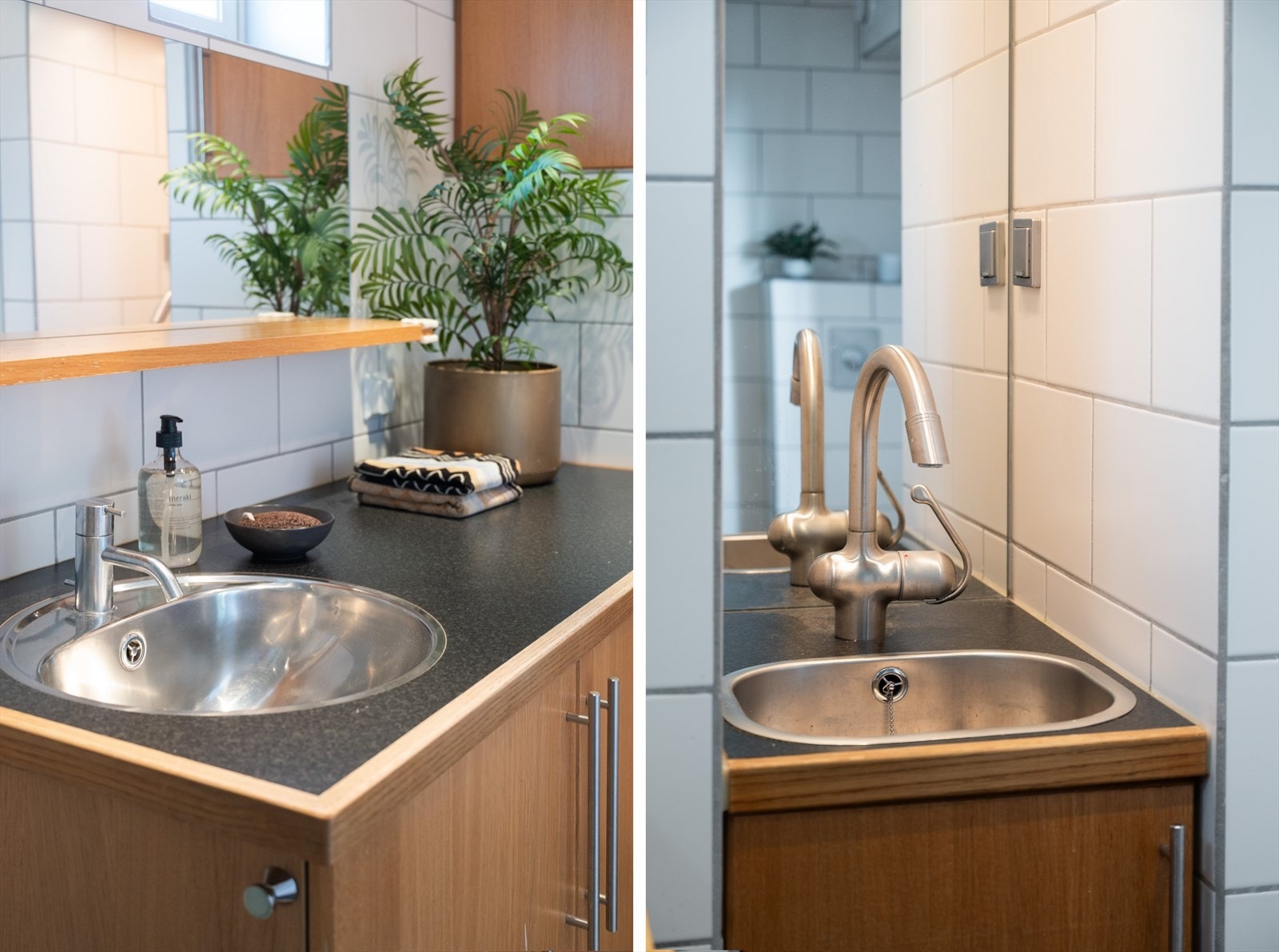 Her er det opplegg til vaskemaskin og tørketrommel. Elektriske varmekabler i gulv. Galleribilde