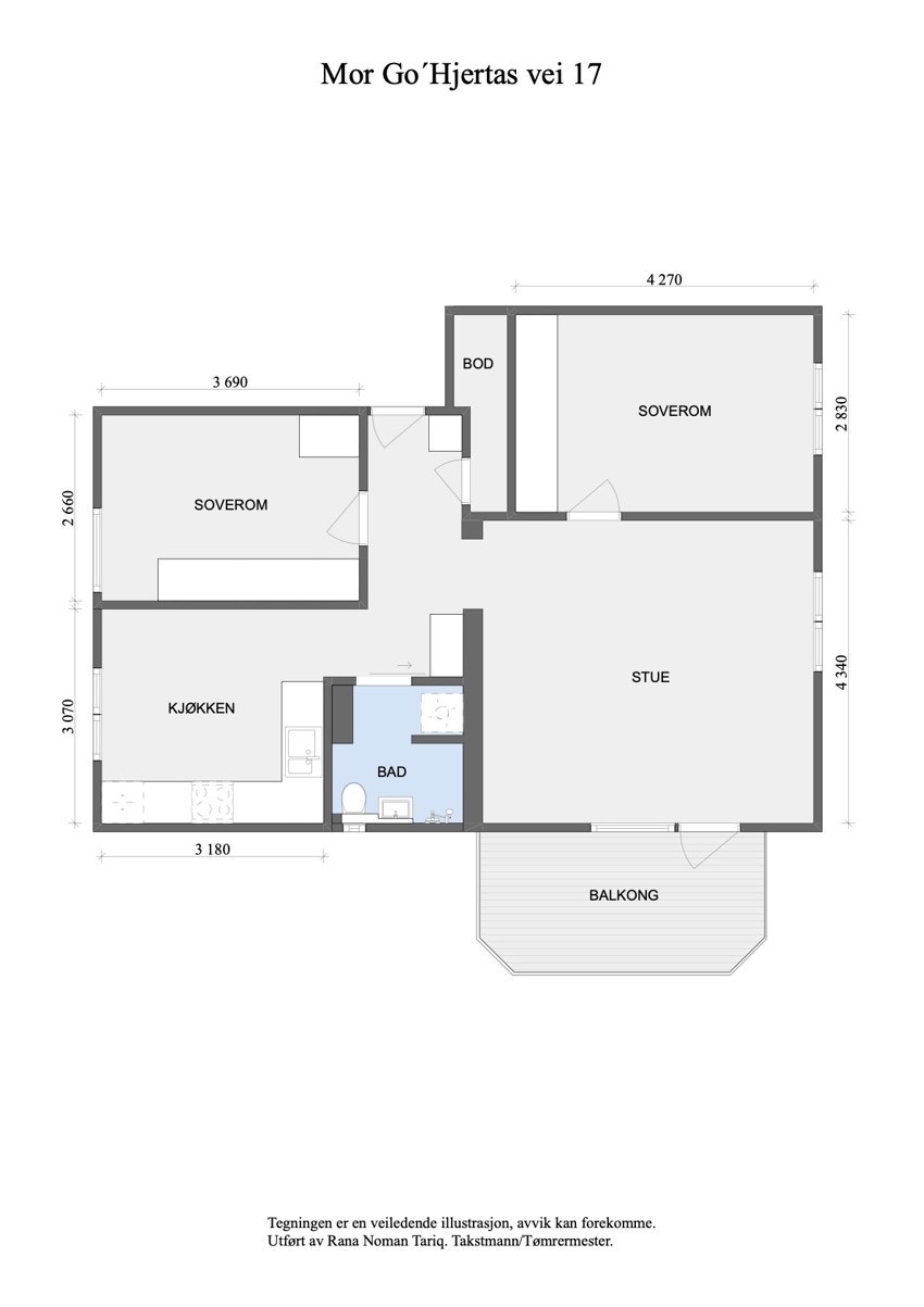 Målsatt plantegning av leiligheten. Galleribilde