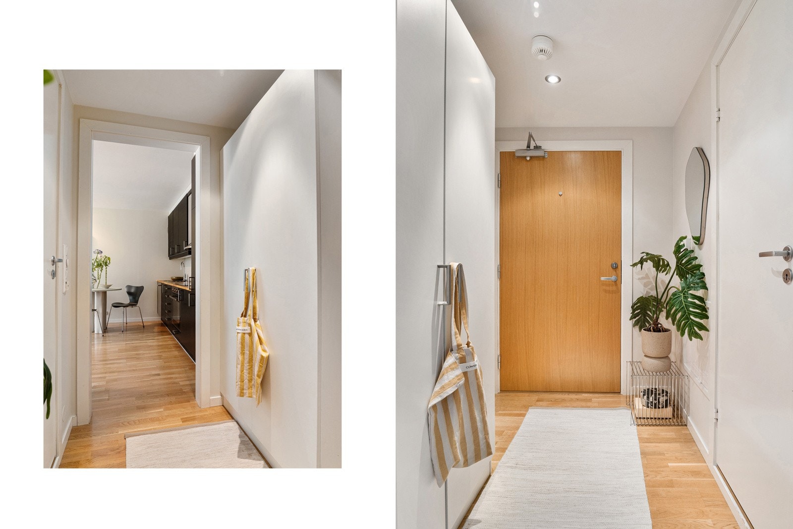 Innbydende entré som ønsker deg velkommen inn i boligen. Her er det godt med plass til et stort garderobeskap samt praktisk oppheng på knaggrekke Galleribilde