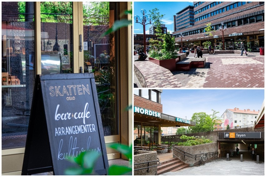 Tøyen torg har fått en flott ansiktsløftning de senere år. Når det gjelder kafeer er Skatten en sikker vinnere, eller Søstrene Nordby som har vært på Tøyen torg i alle år . Galleribilde
