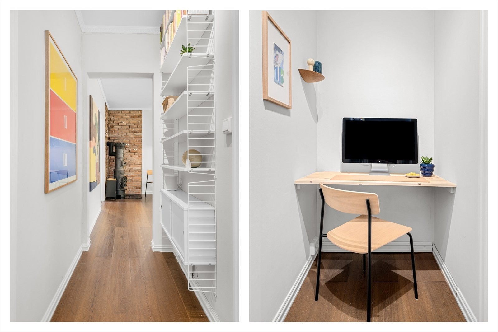 I enden av mellomgangen som leder til soverommet er det en ypperlig plass for å innrede et hjemmekontor. Galleribilde