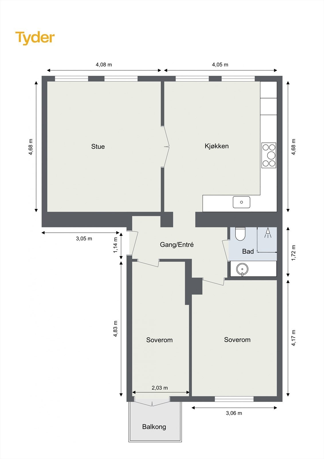 Gjennomgående planløsning hvor soverom vender mot bakgård Galleribilde