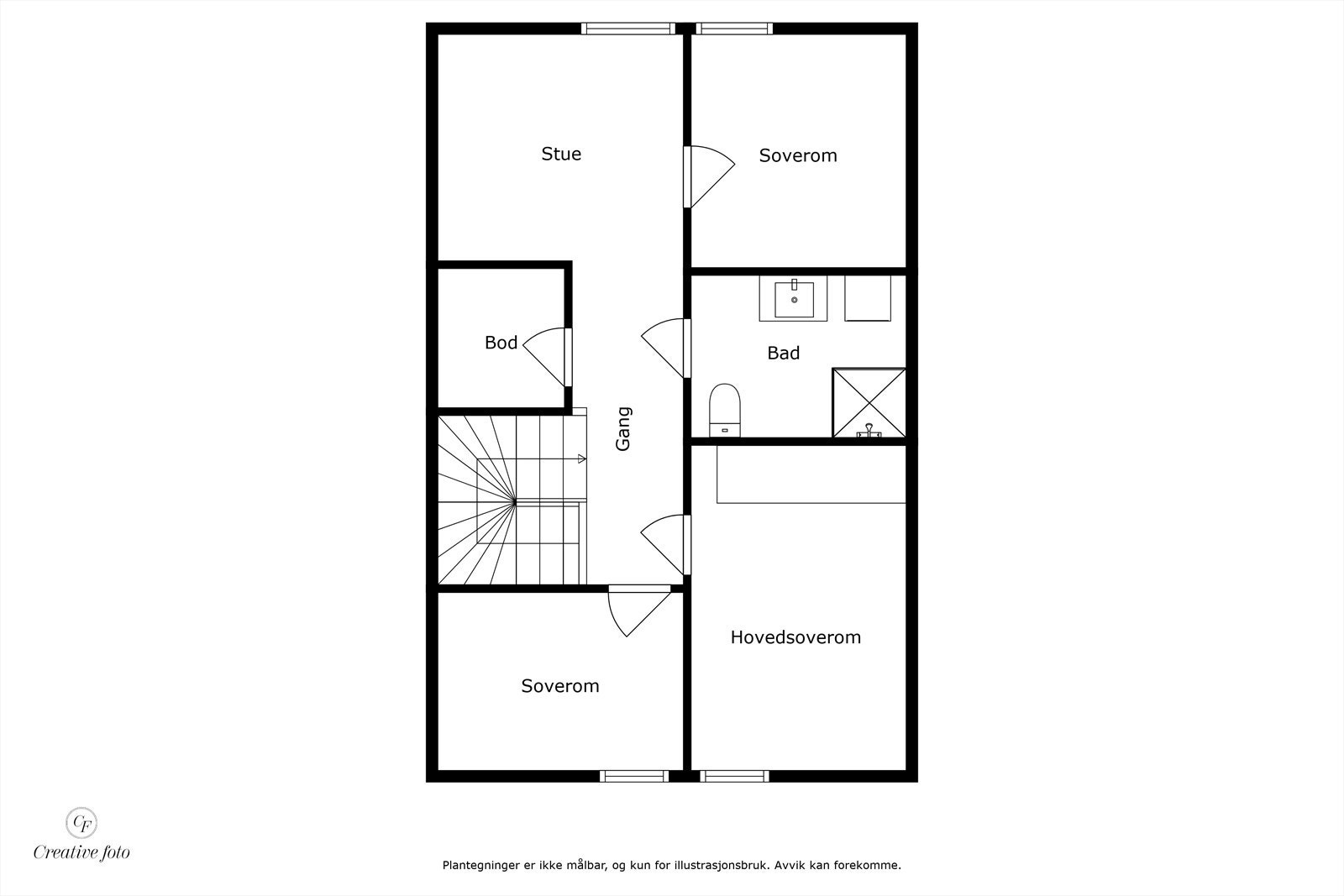 I andre etasje finner du en ekstra stue, ideell som TV-stue, lekerom eller hjemmekontor. Etasjen rommer også tre soverom, samt et moderne hovedbad. I tillegg er det en praktisk bod som gir ekstra lagringsmuligheter. Galleribilde