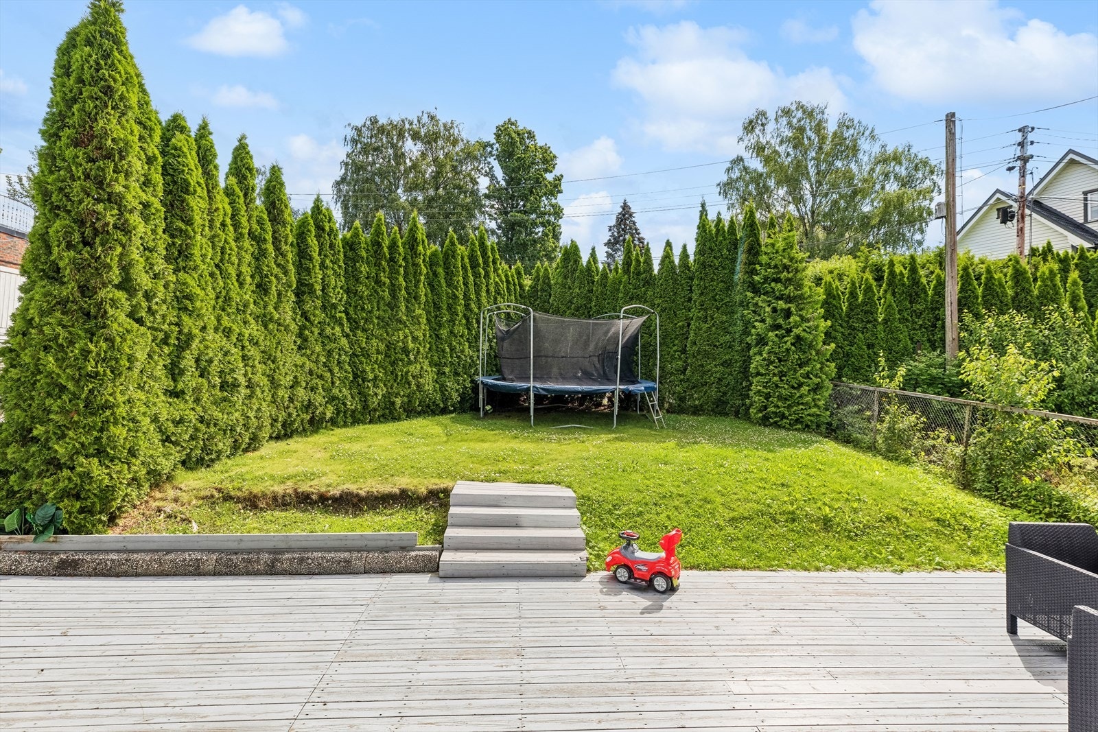 Privat hage tilhørende tilbygget. Her kan barna leke i trygge omgivelser. Galleribilde