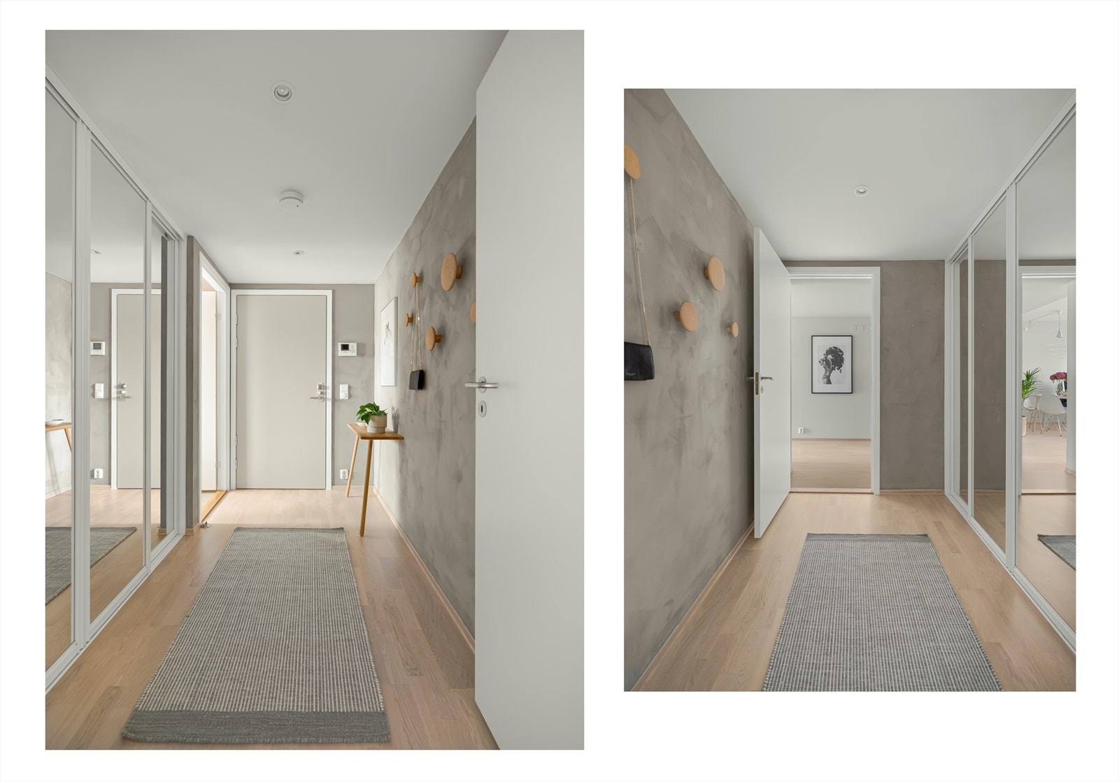 Entré - Velkommen inn! Veggene er malt med kalkmaling og gir en varm og rustikk følelse. Entré er stor, og byr derfor på masse oppbevaringsplass i plassbygd garderobeskap til å henge fra seg og rydde bort yttertøy og sko. Godt inntrykk fra første seg inn. Galleribilde