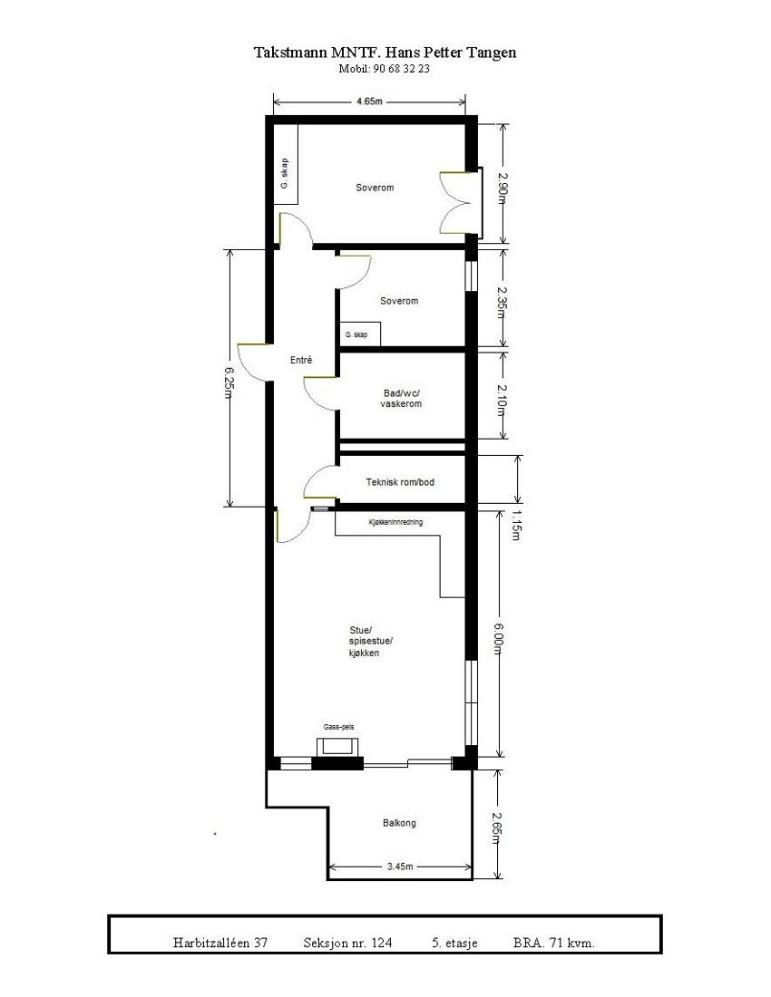 Plantegning. Leiligheten disponerer også en kjellerbod ca. 5 kvm Galleribilde