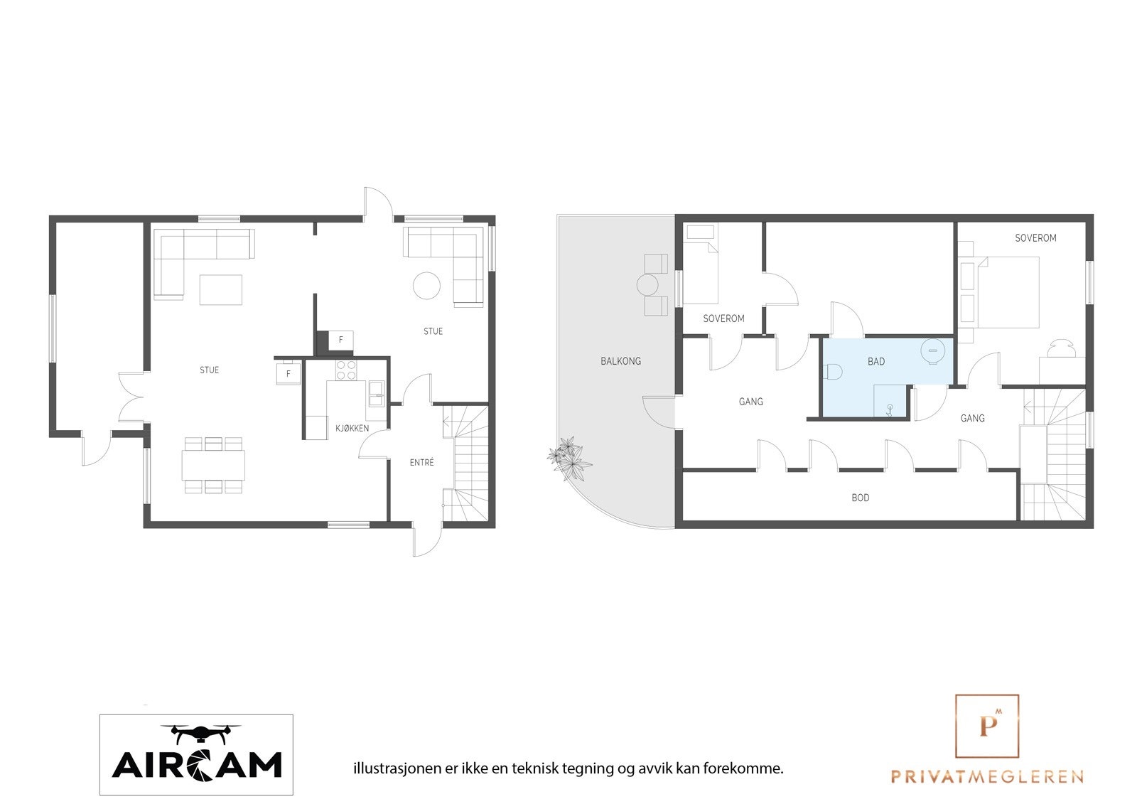 Plantegning begge etasjer. Galleribilde