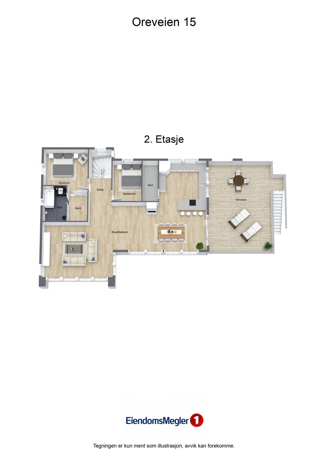 Illustrasjon 3D Oreveien 15 - 2. Etasje Galleribilde