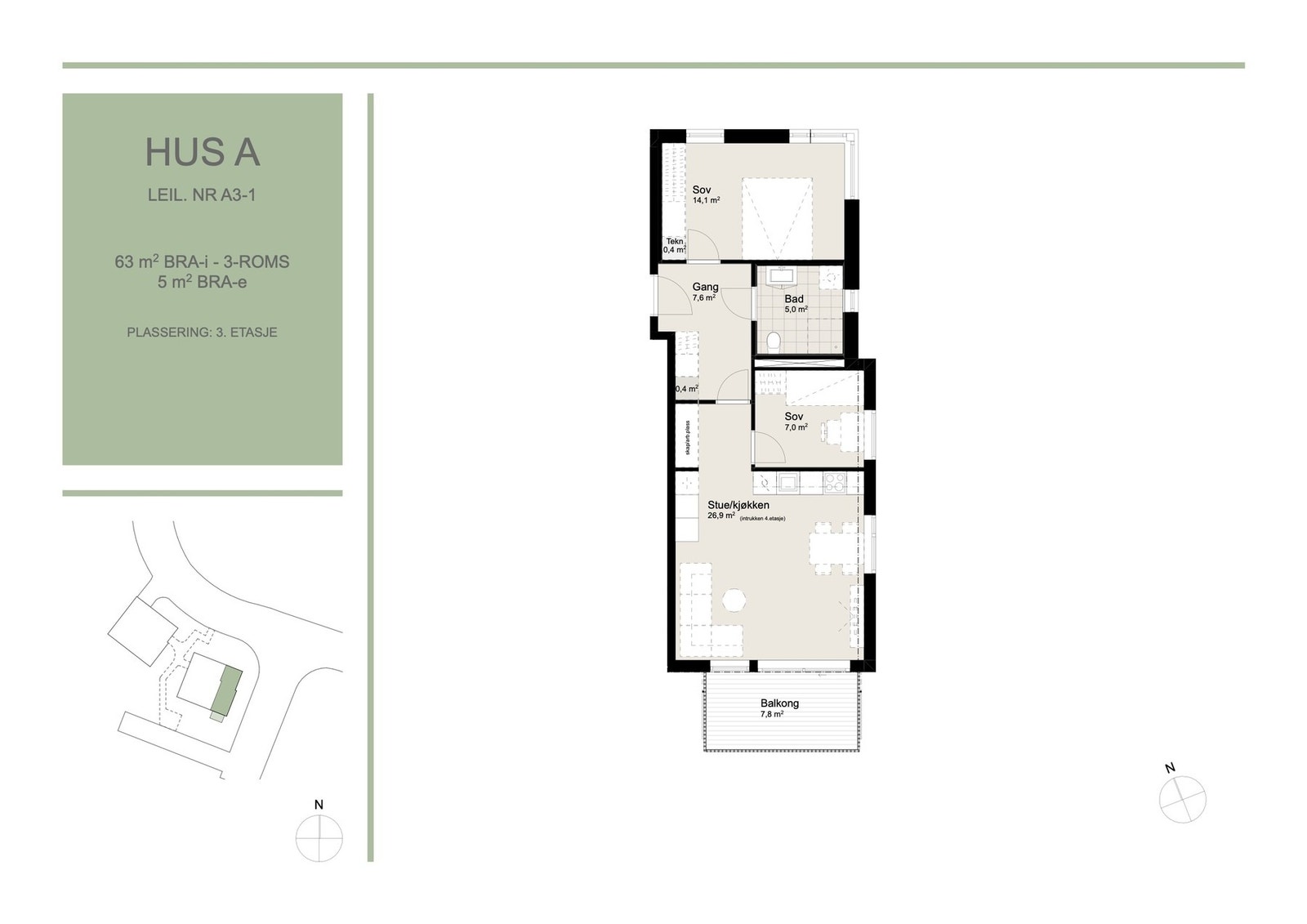 Planskisse - den aktuelle leiligheten ligger i byggets 3. etasje Galleribilde