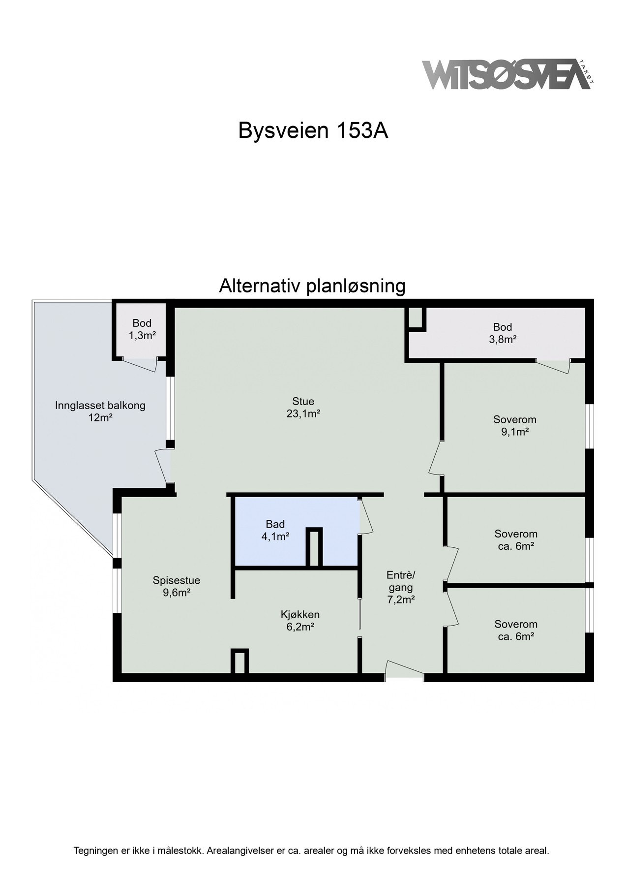 Alternativ planløsning dersom man ønsker å etablere et ekstra soverom, som det opprinnelig var. Galleribilde