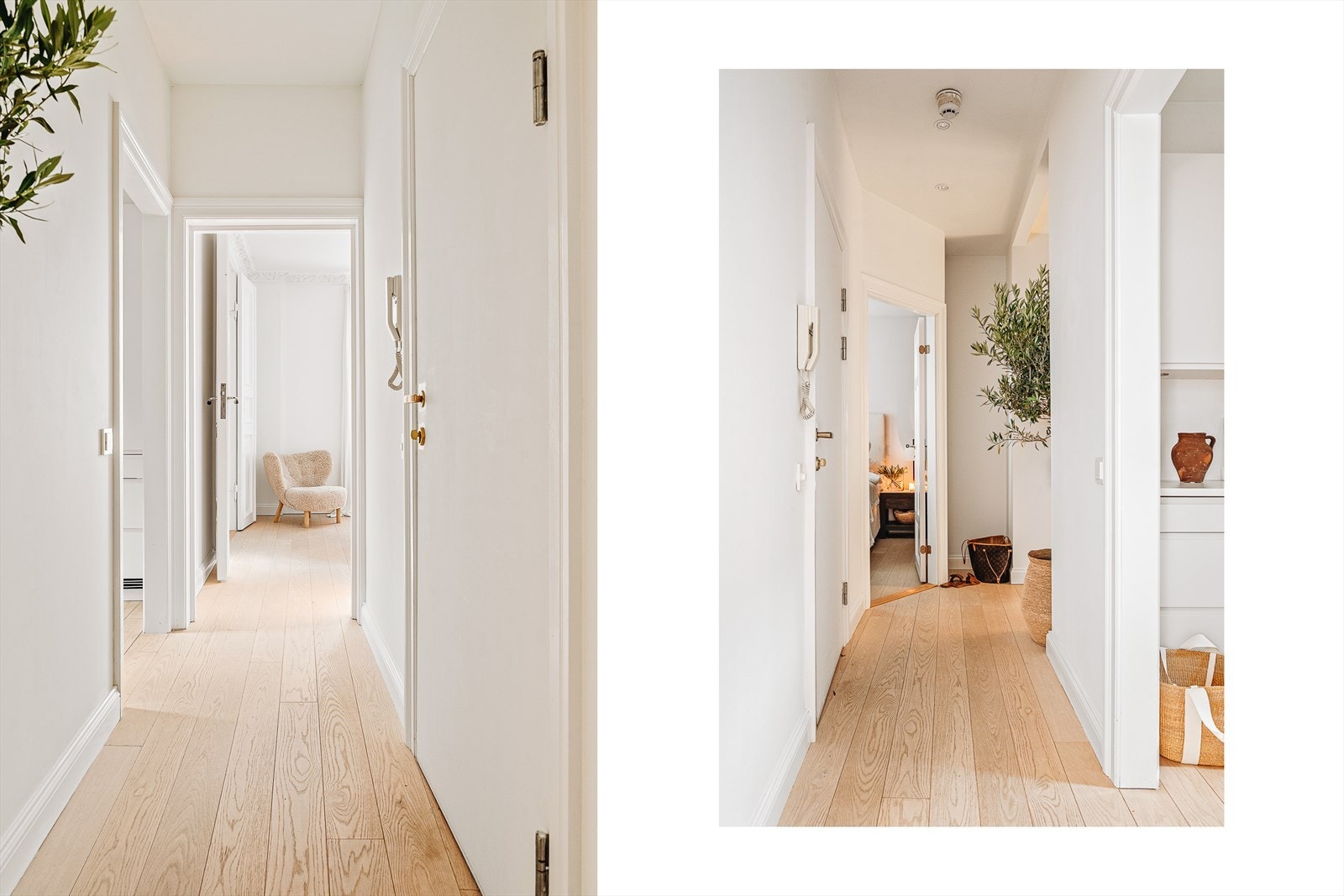 Entré med innfelte spotter, varme i gulv og klassiske speildører som setter stemningen. Heltre gulvlister gir gangen et eksklusivt og helhetlig uttrykk. Galleribilde